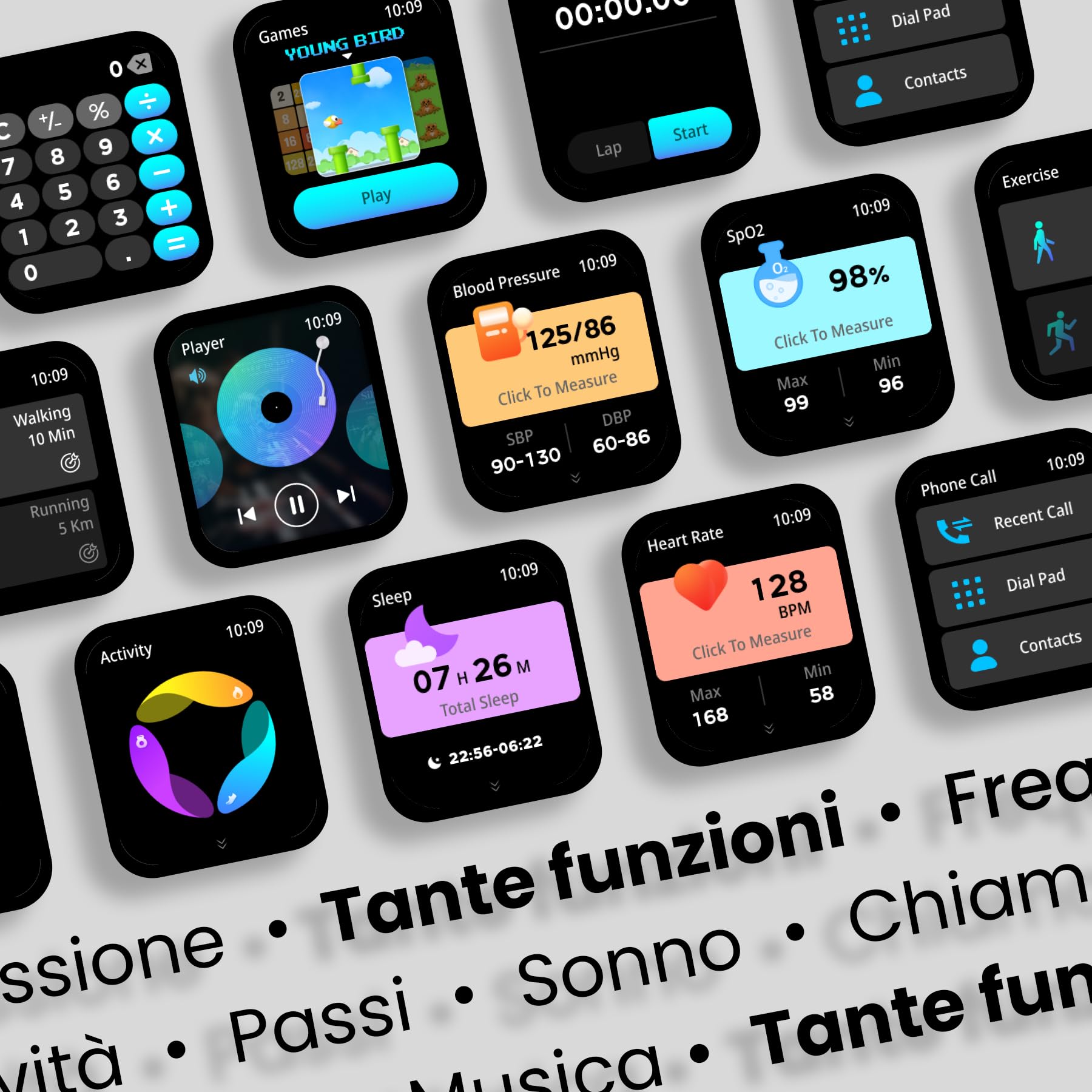 TECHMADE Inter Smartwatch, orologio digitale schermo rettangolare full touch, chiamate, notifiche, funzione SOS, sport, compatibile con IOS e android (INTER 1)