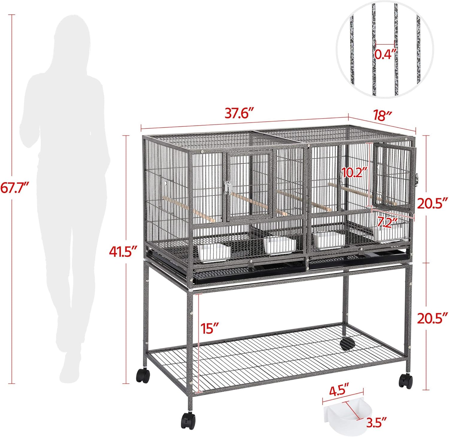 Topeakmart 2 Pack Divided Breeder Parakeet Canary Lovebird Finch Budgie Bird Cages W/Rolling Stand