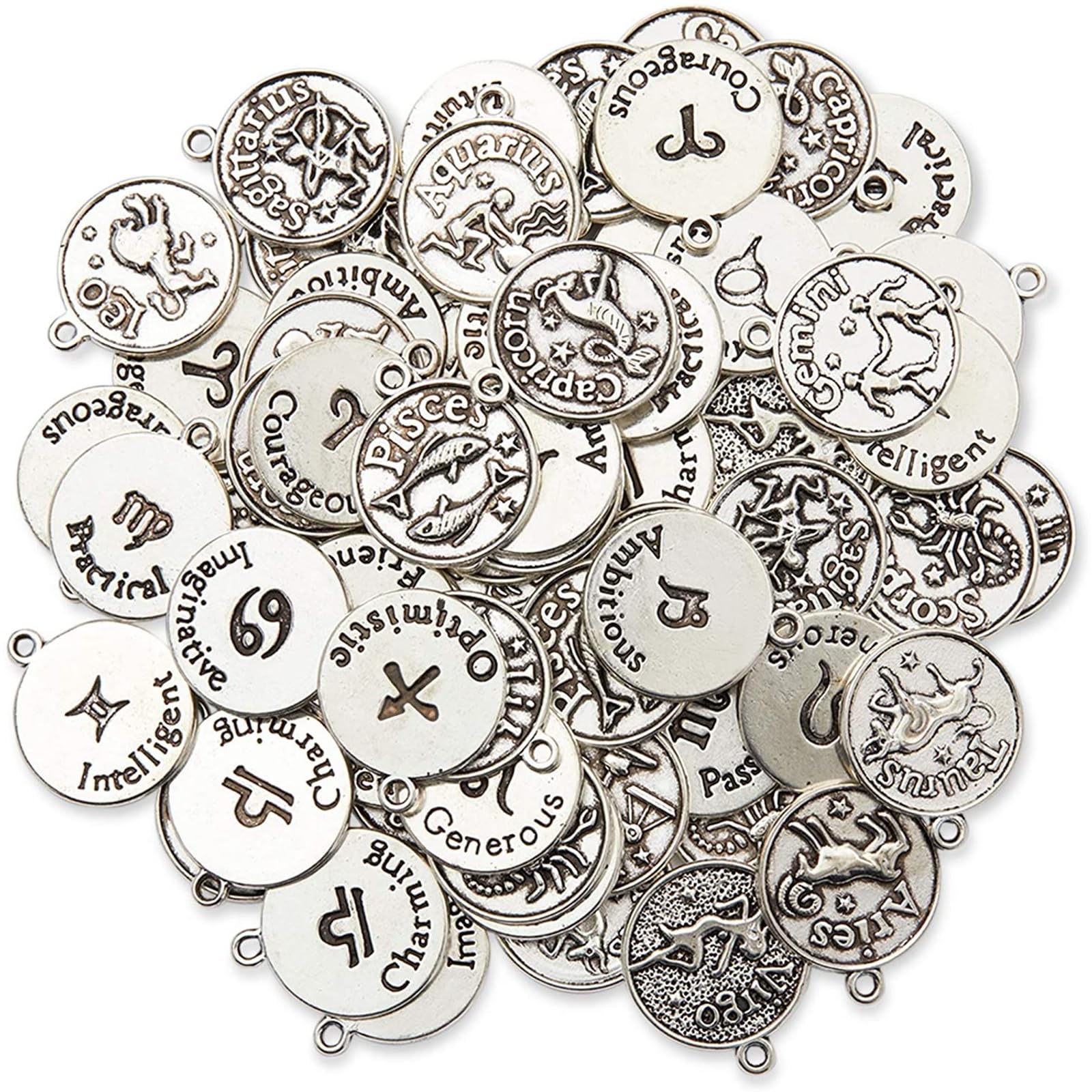 Zodiac Sign Charms for Jewellery Making (Silver 72 Pieces)