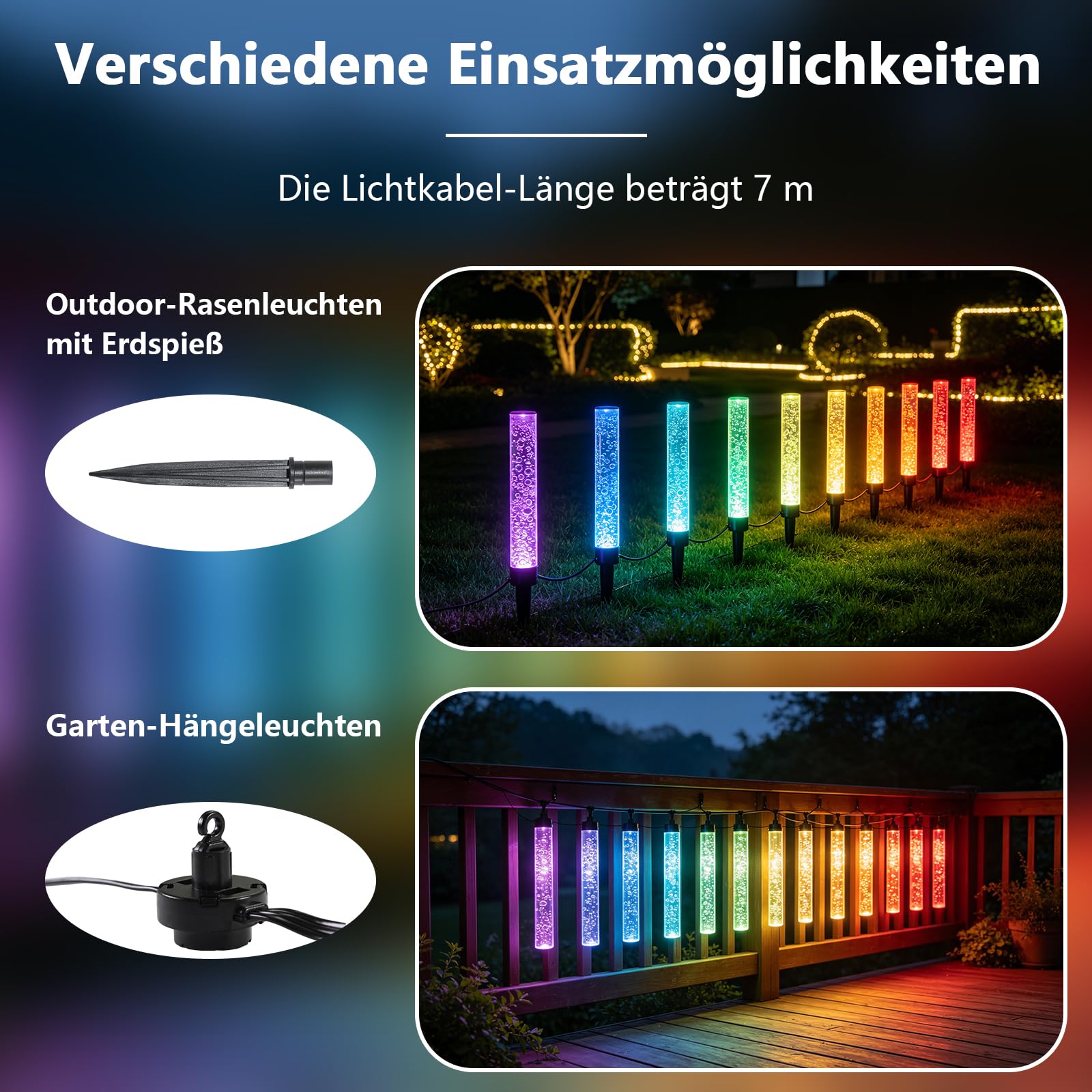 Gartenbeleuchtung Außen RGB-IC LED, Neon Outdoor Lichterkette mit Erdspieß, App & Fernbedienung, DIY Farbwechsel, Timer, IP65 Wasserdicht für Garten, Terrasse, Rasen und Balkon