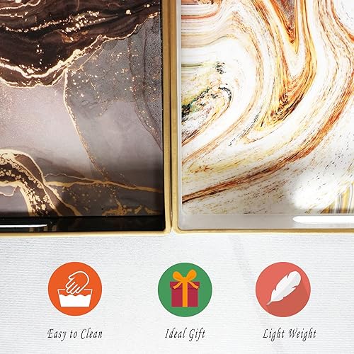 Miniatura 4 de Bandeja decorativa de mármol blanco con asas, bandeja rectangular de plástico Morden para mesa de café, baño, otomana, decoración del hogar, 15.7 x