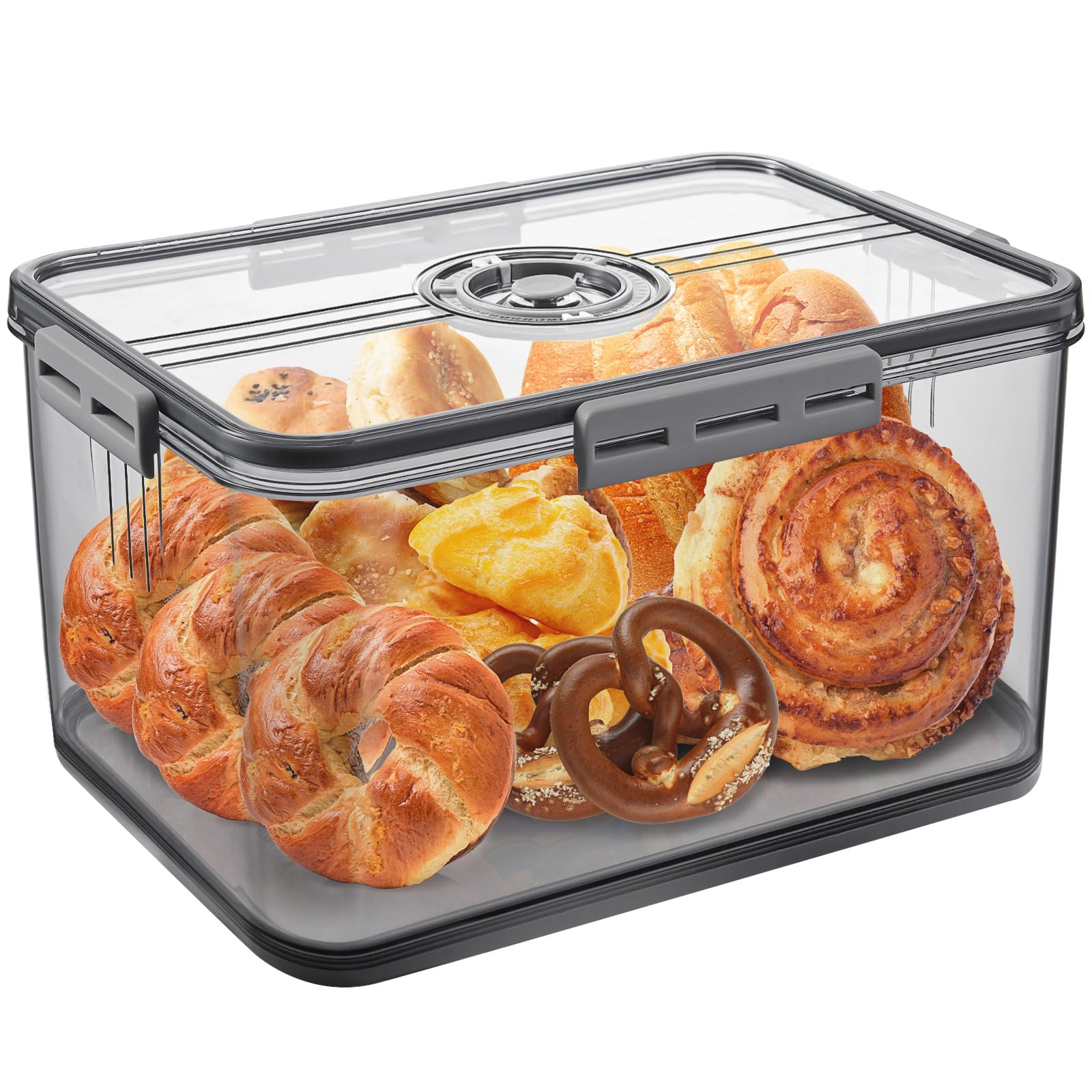 ANYPROLUS Bread Box for Homemade Bread Boxes for Kitchen Counter Airtight, Time Recording Bread Storage Container with Lid, Bread Containers Storage Airtight Loaf Bread Keeper, Large, Dark Grey