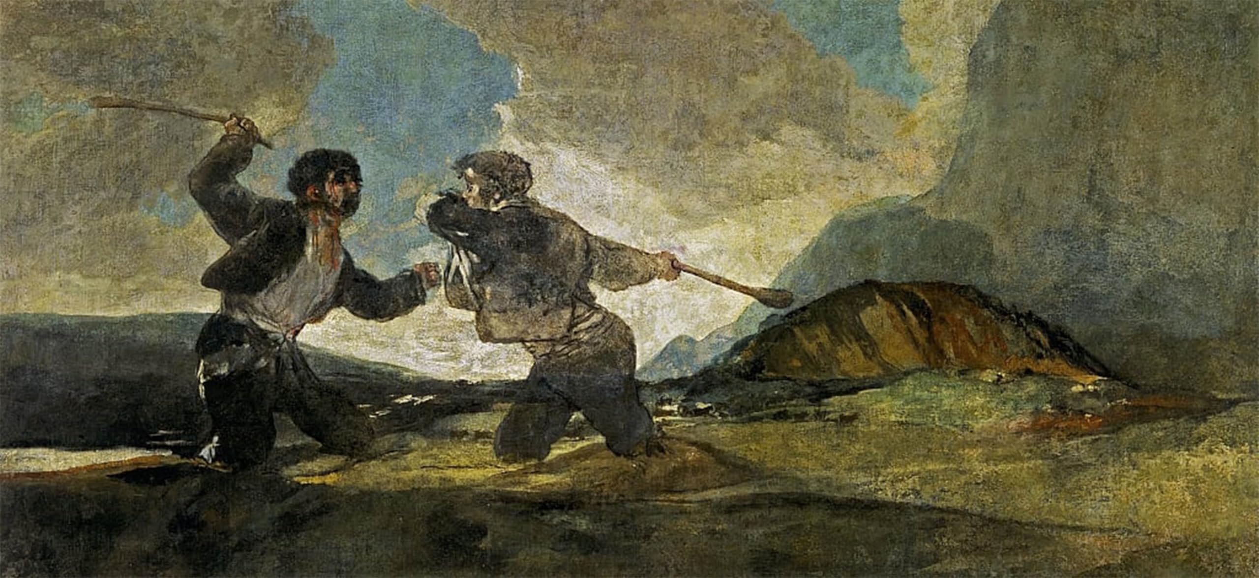 SERENDIPITP Abstract Painting Mural Print Picture Wall Decor Painting Fight with Cudgels by Francisco De Goya Vintage Wall Artwork for Home Decor 60x90cm