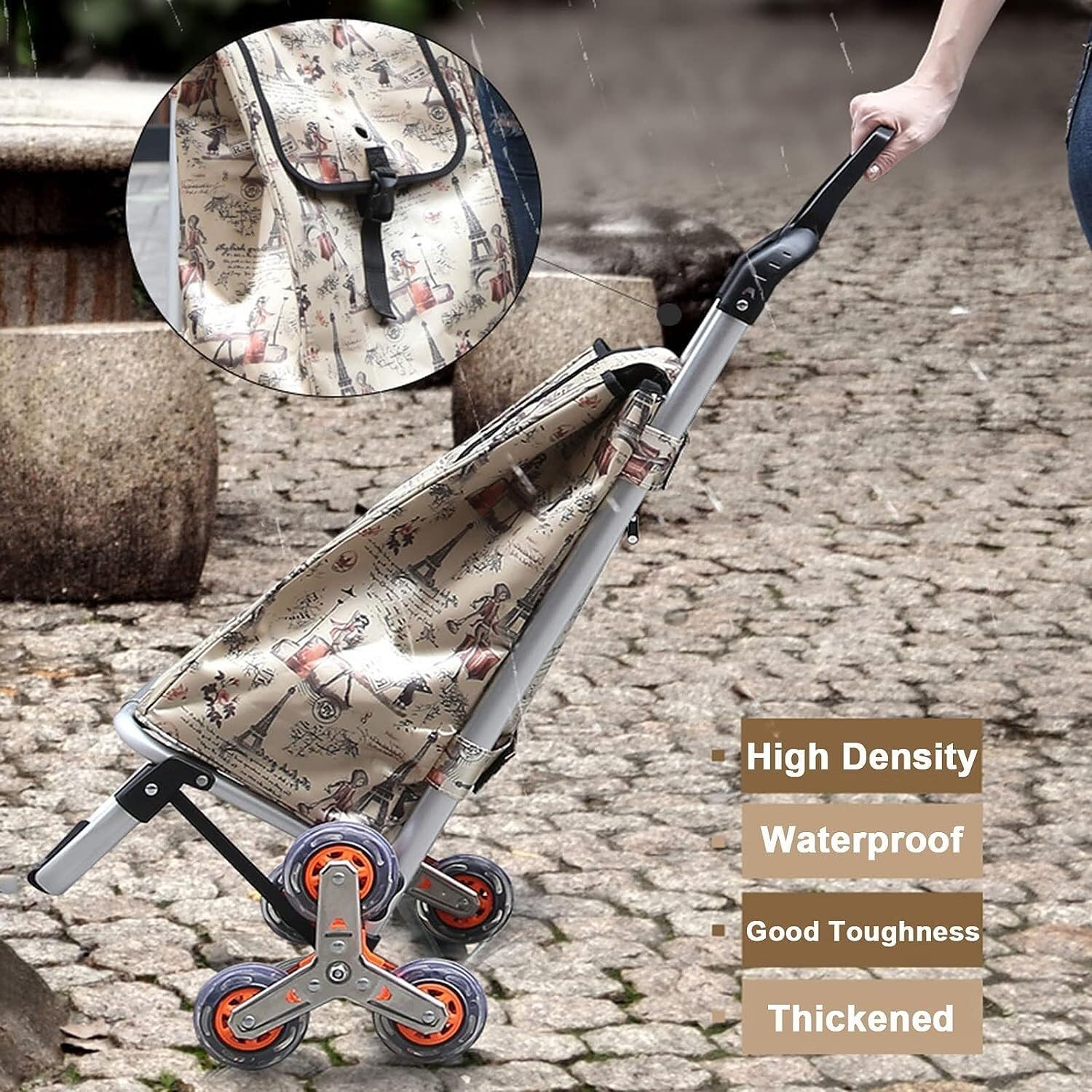 Carrito de la compra plegable resistente con 6 ruedas, carrito portátil con cordón elástico y diseño impermeable para un fácil transporte