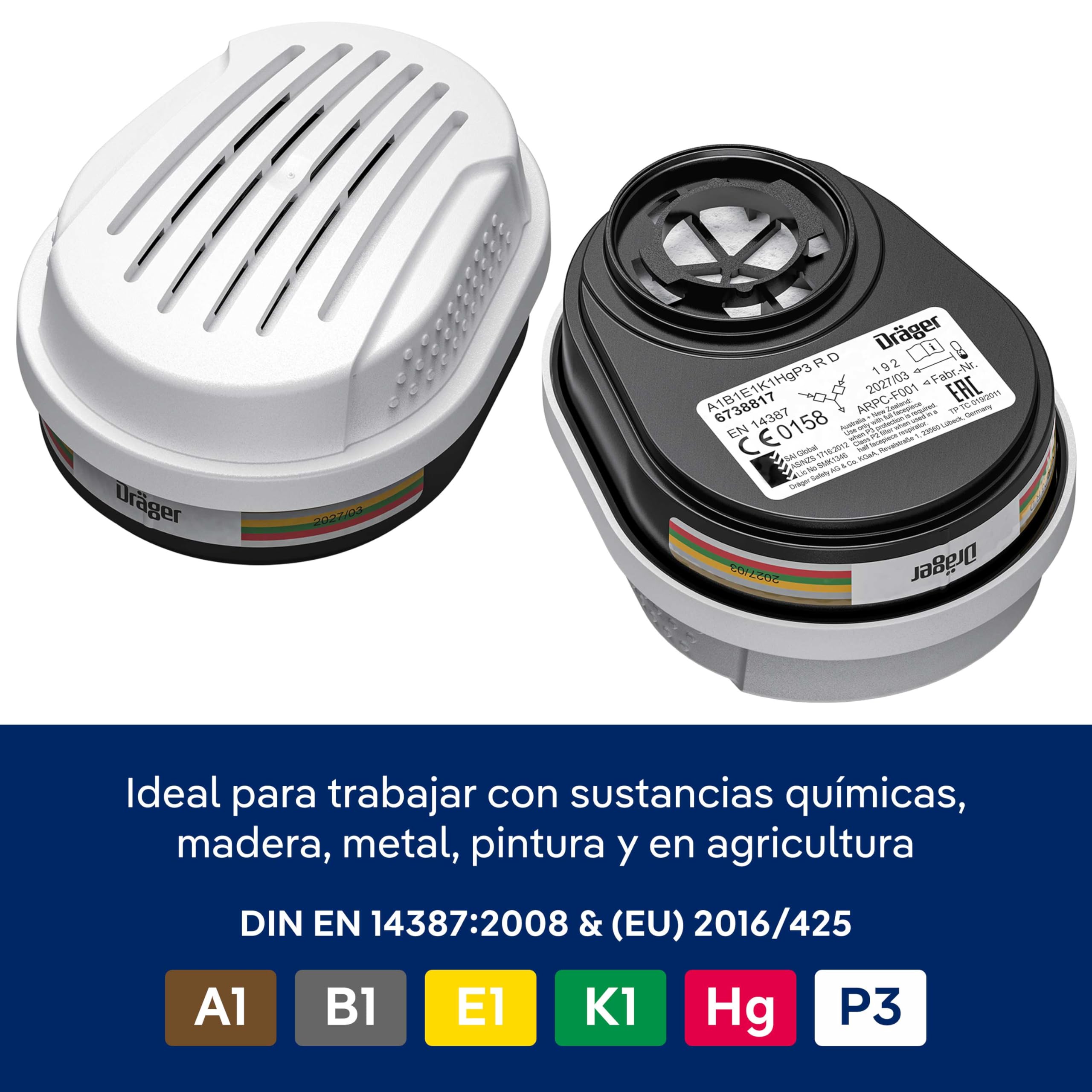 Dräger X-plore 3300 Semi máscara con filtros A1B1E1K1 Hg P3 R D | Máscara de protección para químicos, vapor, conservantes, pesticidas, herbicidas, respirador para laboratorio, tintorería