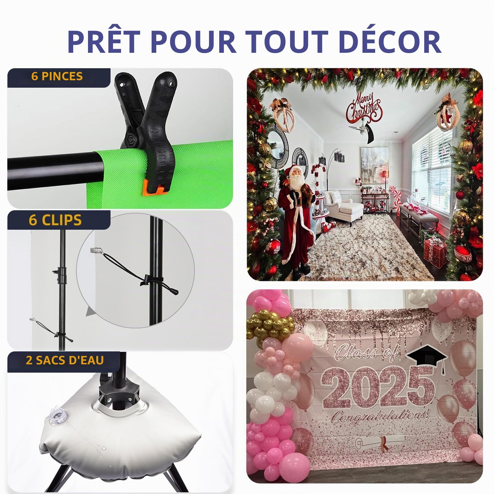 Support Toile de Fond Professionnel 2,6x3m - Kit Complet Studio Photo Portable avec 12 Pinces, 2 Sacs à Eau et Sac de Transport - Robustes Réglable pour Événements, Mariage, Live, Portrait