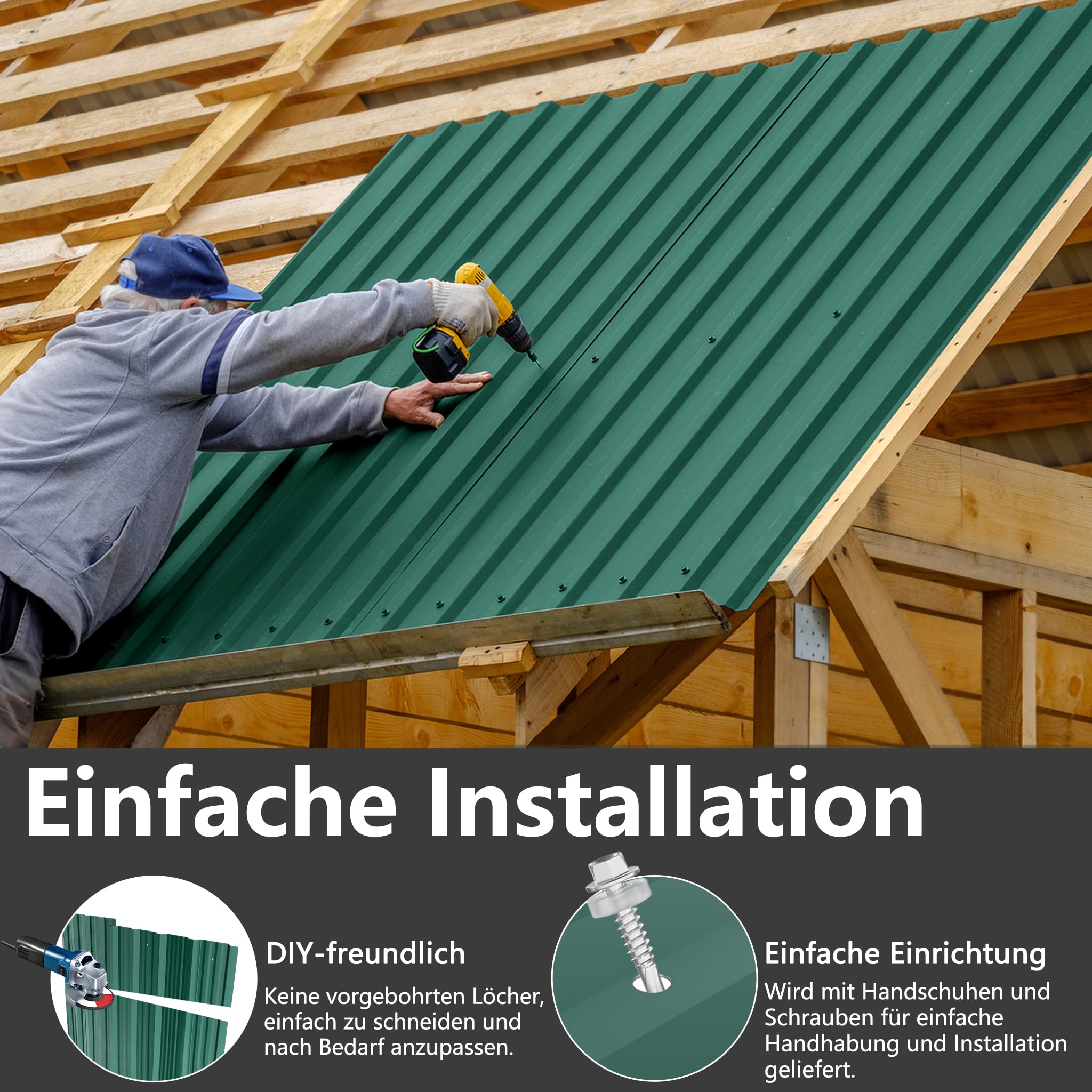 YRHome 12 piezas de tejas para techo trapecio 129,5x45cm chapa de acero forma chapa placas para techo resistente a la intemperie para garajes chapa galvanizada para techo tipo A verde incl. tornillos