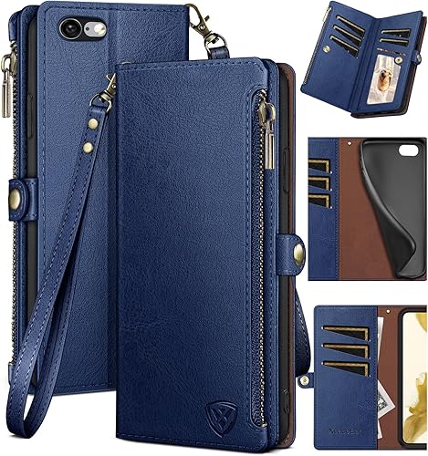 Miniatura 7 de XcaseBar Funda tipo cartera para iPhone 6S Plus6 Plus de 5.5 pulgadas con cremallera y tarjetero de crédito bloqueo RFID, funda de piel sintética