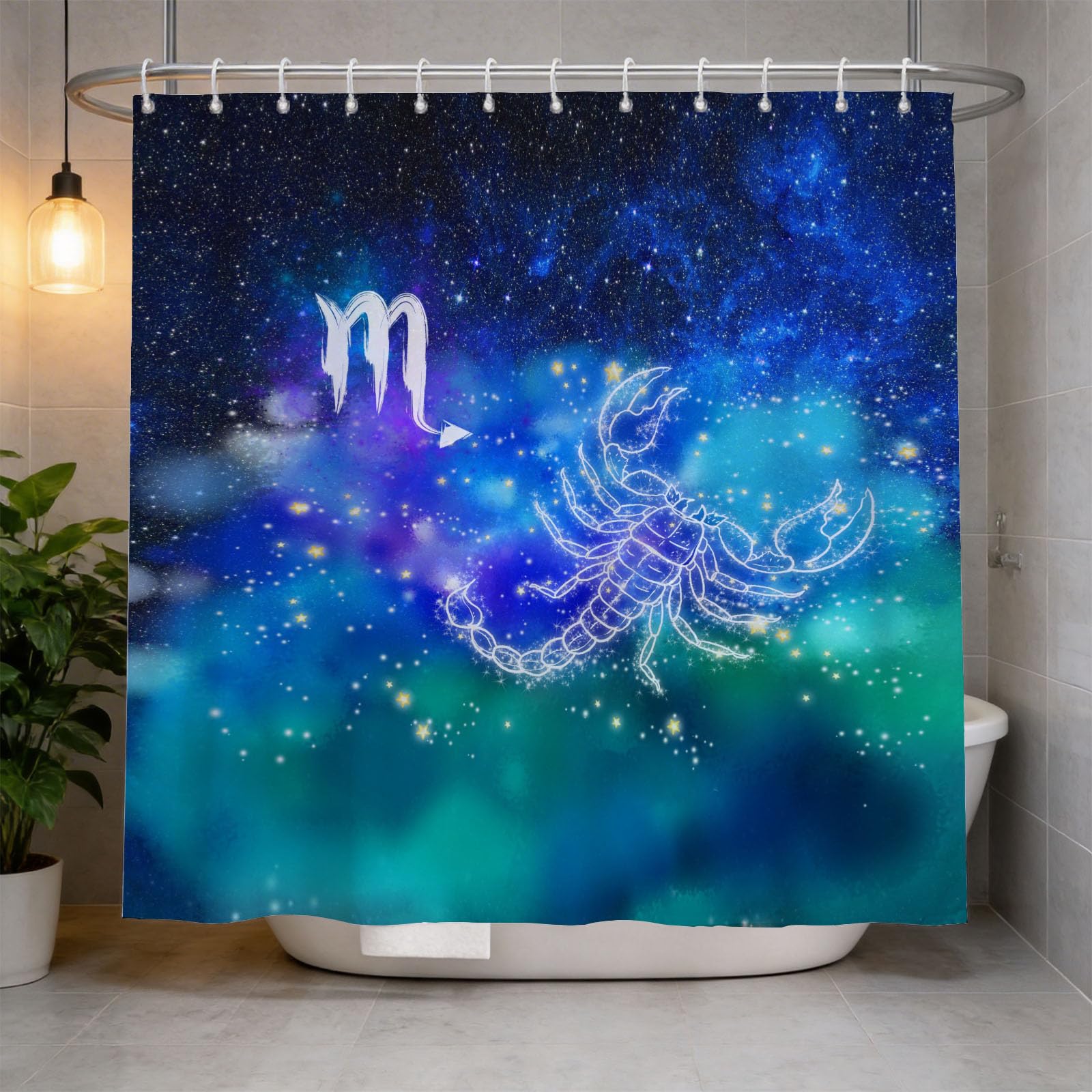 Hongduo 3D Scorpio Shower Curtain for Stalls Bathtubs Constellations Horoscopes Bathroom Decor Shower Curtain Set Polyester Fabric Waterproof 200x200cm/79X79 Inch with Hooks