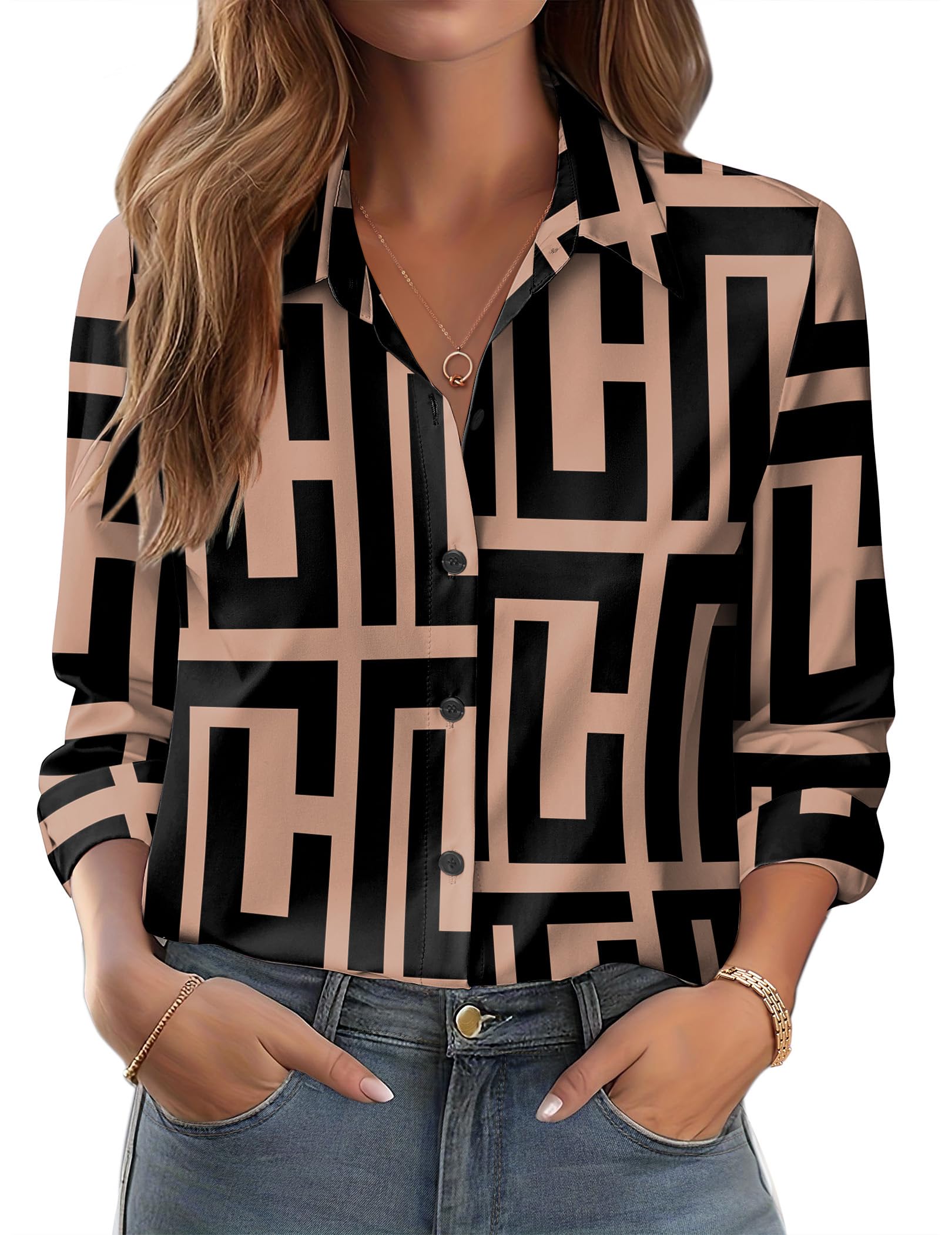 Zeagoo Womens Button Down Shirts Business Casual Work Blouses Fall Clothes Spring Floral Long Sleeve Dress Tops