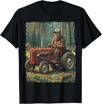 Bigfoot Farmer Driving Tractor Cool Farm Dad Rancher Farming T-Shirt