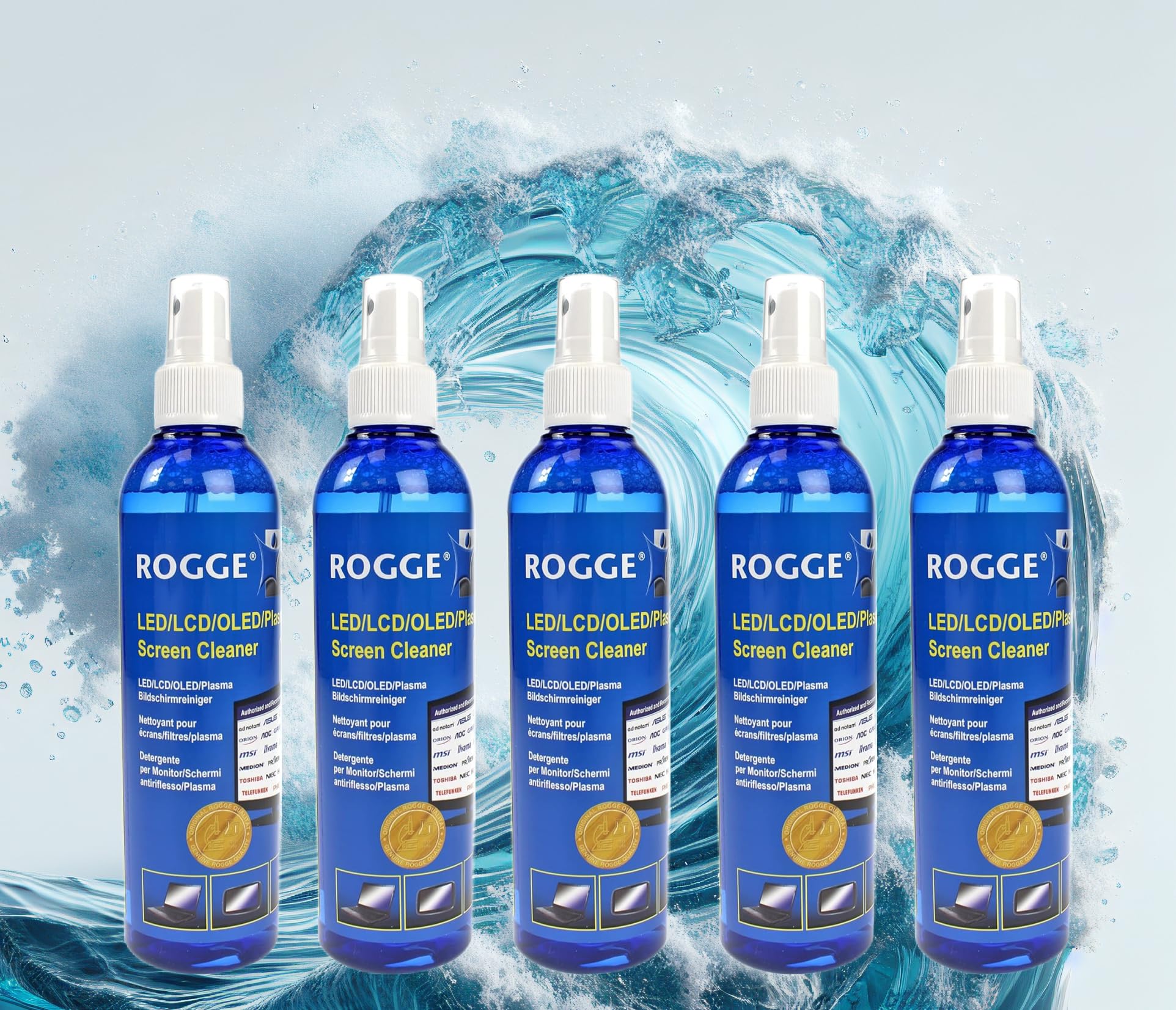 Opakowanie 5 szt. ROGGE 250 ml orygina?, LCD - TFT - LED - TV - Ekran dotykowy + Plazma Screen Cleaner.