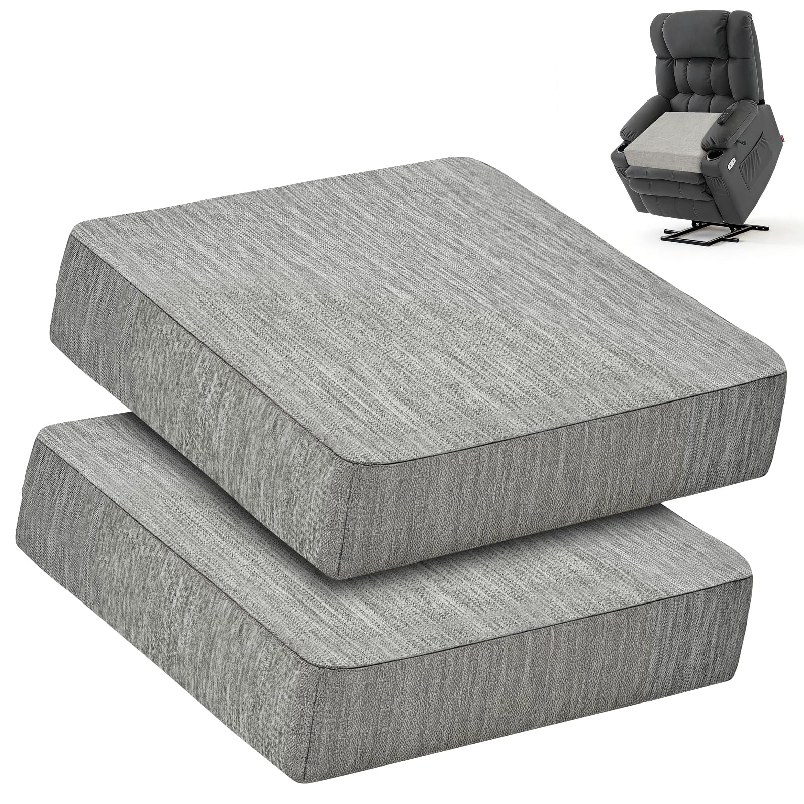 LIROPAU Juego de 2 cojines de asiento para silla, cojines de espuma viscoelástica de doble capa, cojín elevador, cojín grueso para tumbonas, sofás, sillones, extraíbles, 50 x 50 x 12,7 cm, gris