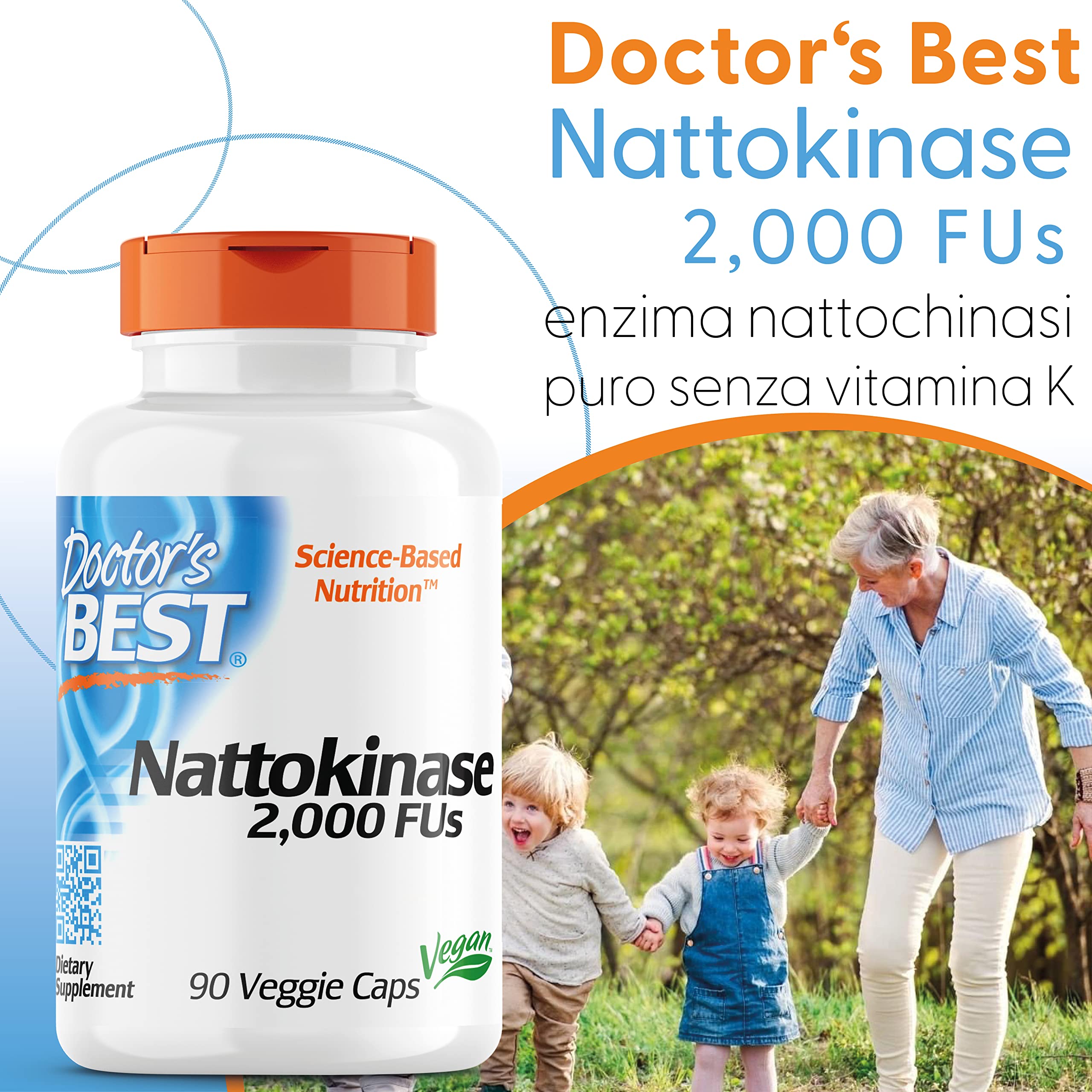 Doctor's Best Nattokinase, 2000 FU, integratore enzimatico, 90 capsule vegane, supporta la salute del cuore e la circolazione sanguigna