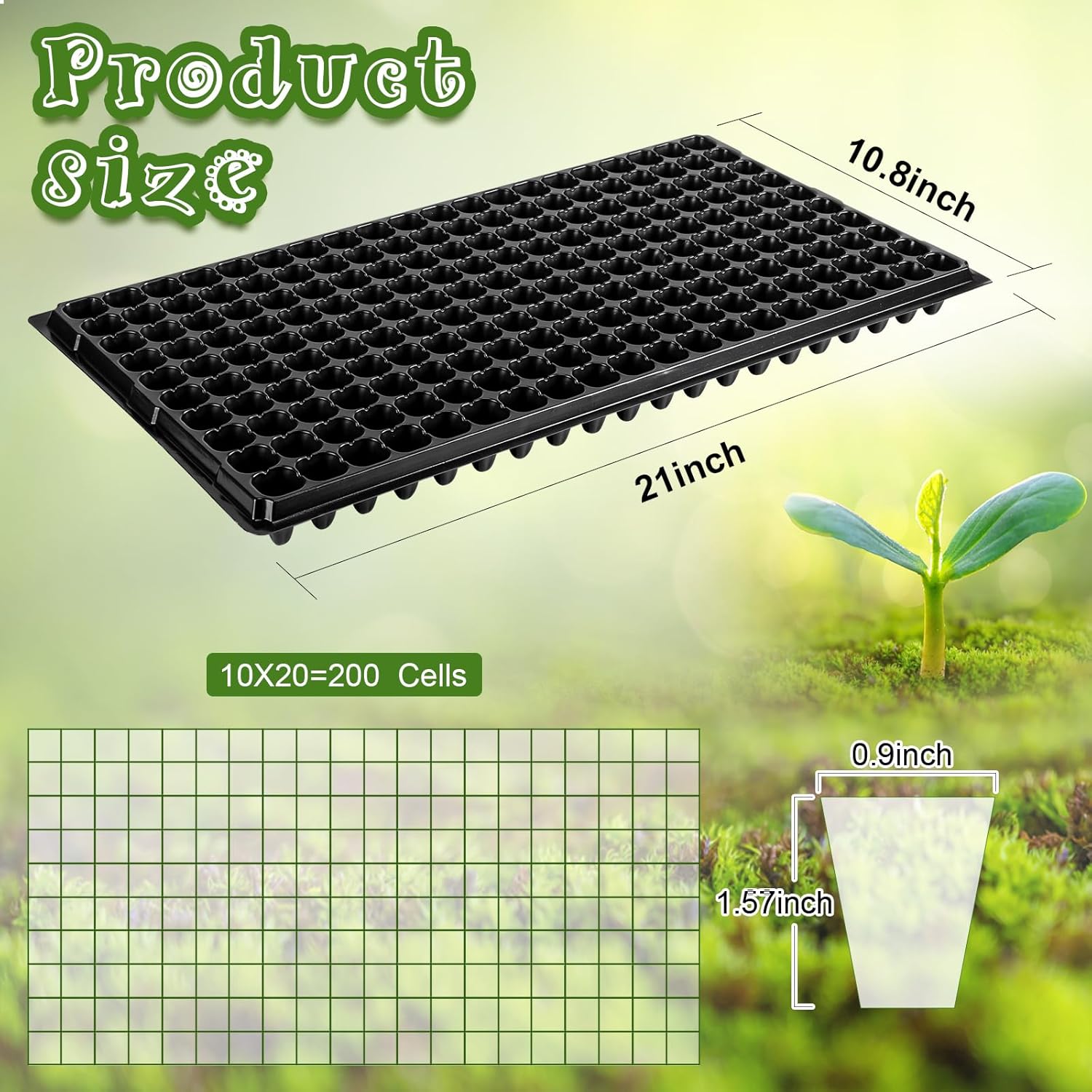 Eccliy 40 Pack 200 Cell Seedling Trays Seed Starter Kit Plant Starter Tray Durable Plastic Gardening Germination with Drain Holes Nursery Pots Mini Propagator for Growing Propagation