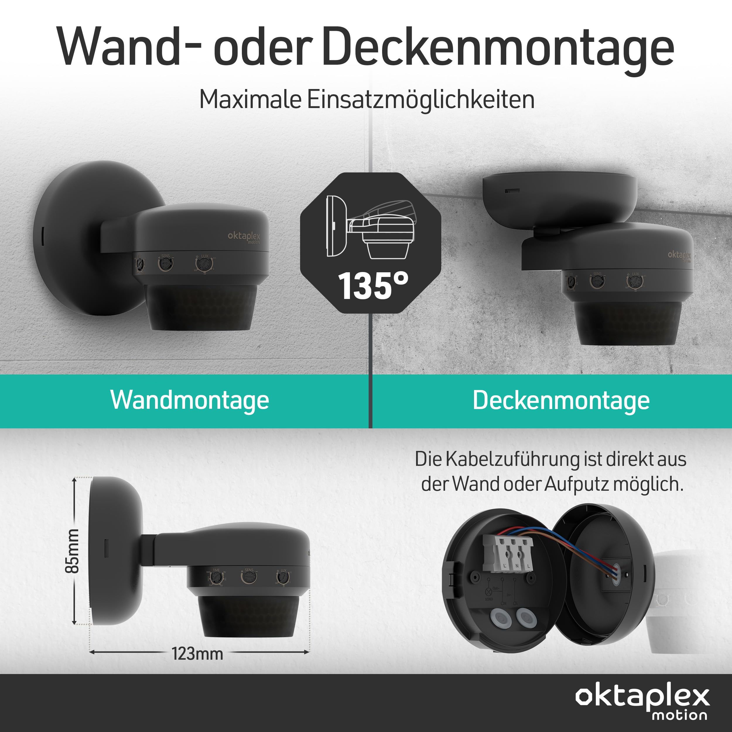 Oktaplex 2er Set Mia Bewegungsmelder schwenkbar anthrazit | 360 Grad 10m IP65 Motion Sensor Outdoor 230V