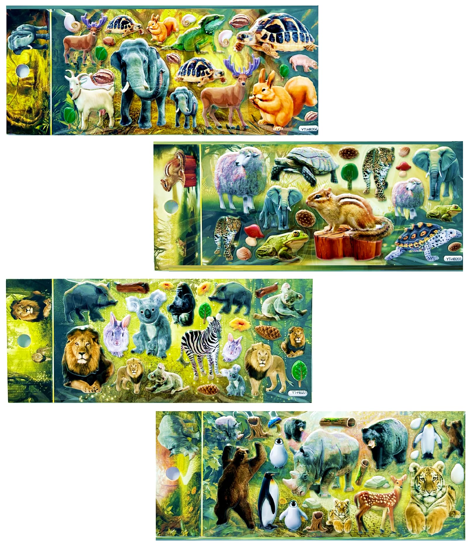 SUPER TOY Plastic 3D Puffy Animal Stickers for Kids Boys & Girls 4 Strap of Wild Animals Stickers Self Adhesive 3D Scrap