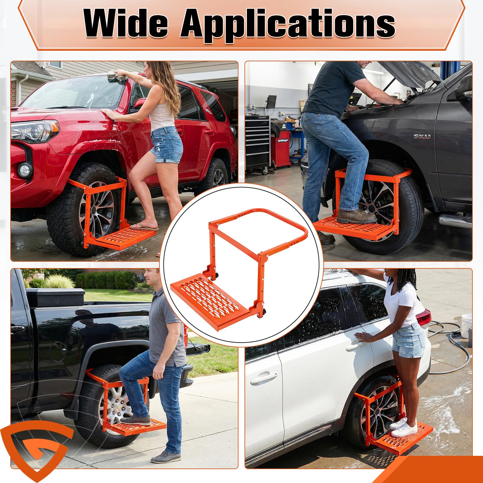 Reifen-Klapptritt Stahl Heavy Duty für LKW SUV Transporter | Rutschfeste Oberfläche, klappbar, platzsparend, verstellbar, Radstufe, für 4x4 Fahrzeuge, robust, belastbar, schwarz