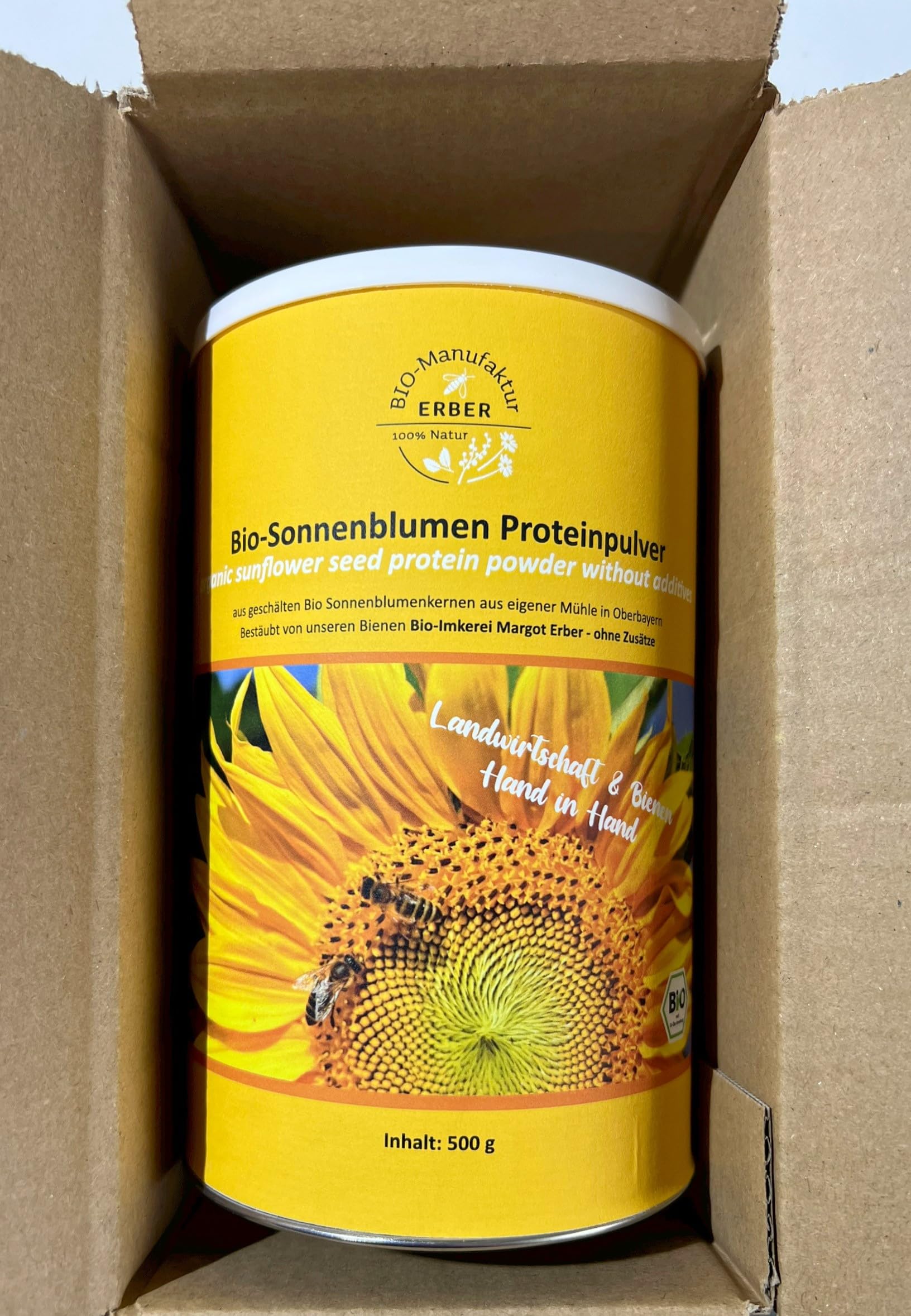 Poudre de protéines de tournesol bio - 500 g - 100 % pure protéine de tournesol d'Allemagne/Haute-Bavière - Sans additifs - Source de protéines végétaliennes
