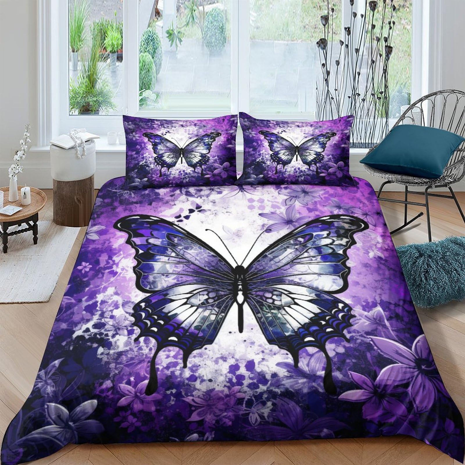 Housse de couette fleurs de datura 3D grand lit au tissage microfibre fin