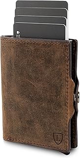 Swipe Vintage – Premium Wildleder Geldbörse handgemacht für Herren und Damen Portemonnaie Aluminium Kartenhalter mit Münzfach und Platz für 10 Karten mit RFID NFC Schutz | Braun