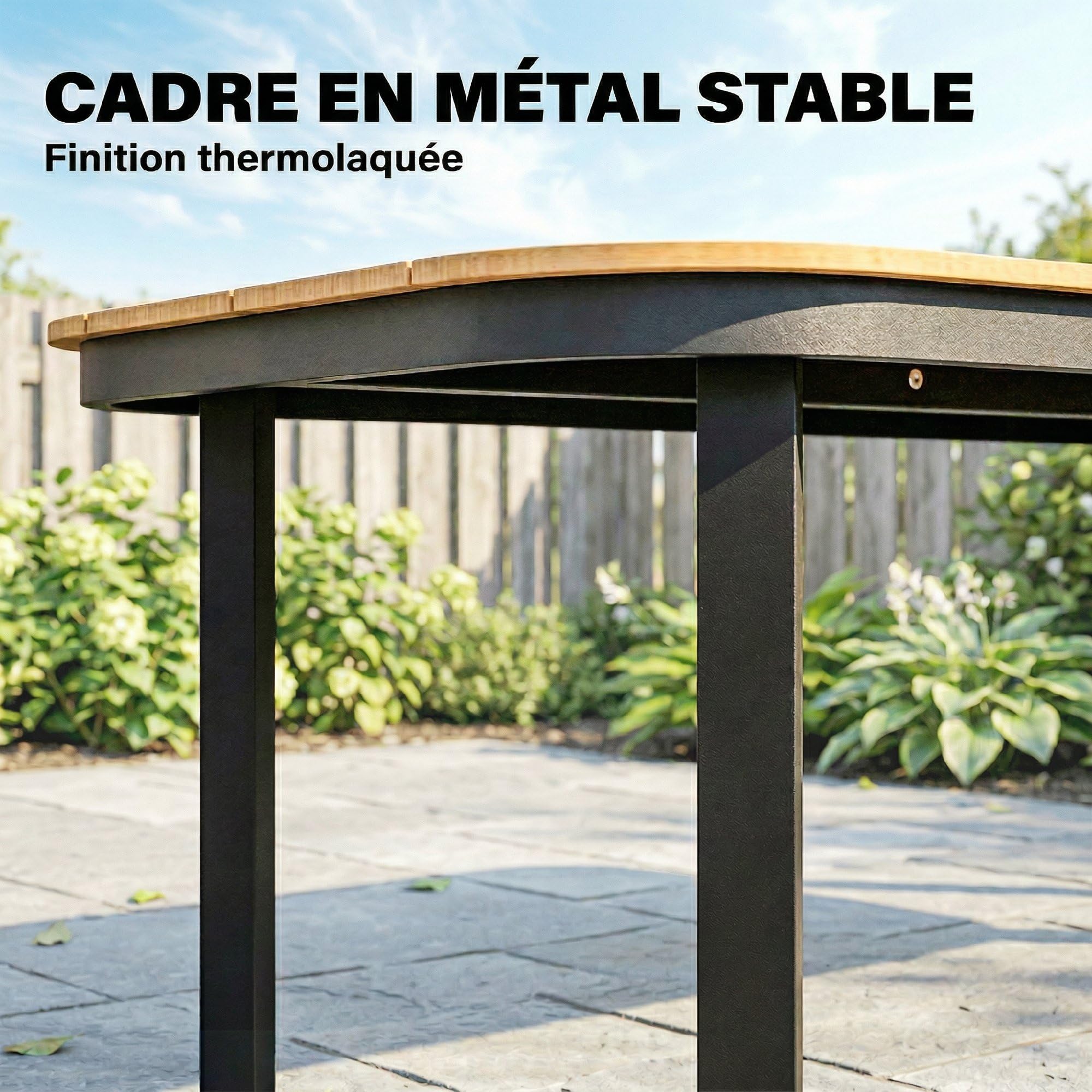 Outsunny Table de Jardin Rectangulaire pour 4-6 Personnes, Plateau en WPC à Lattes, Bords Arrondis, Structure en Métal, Table à Manger de Jardin pour Balcon Terrasse, 155x88x72cm, Naturel