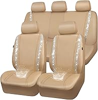 Vista 1 de CAR PASS - Juego de fundas de asiento para auto, cuero sintético impermeable con diamantes de imitación brillantes, para interior, universal, tiras