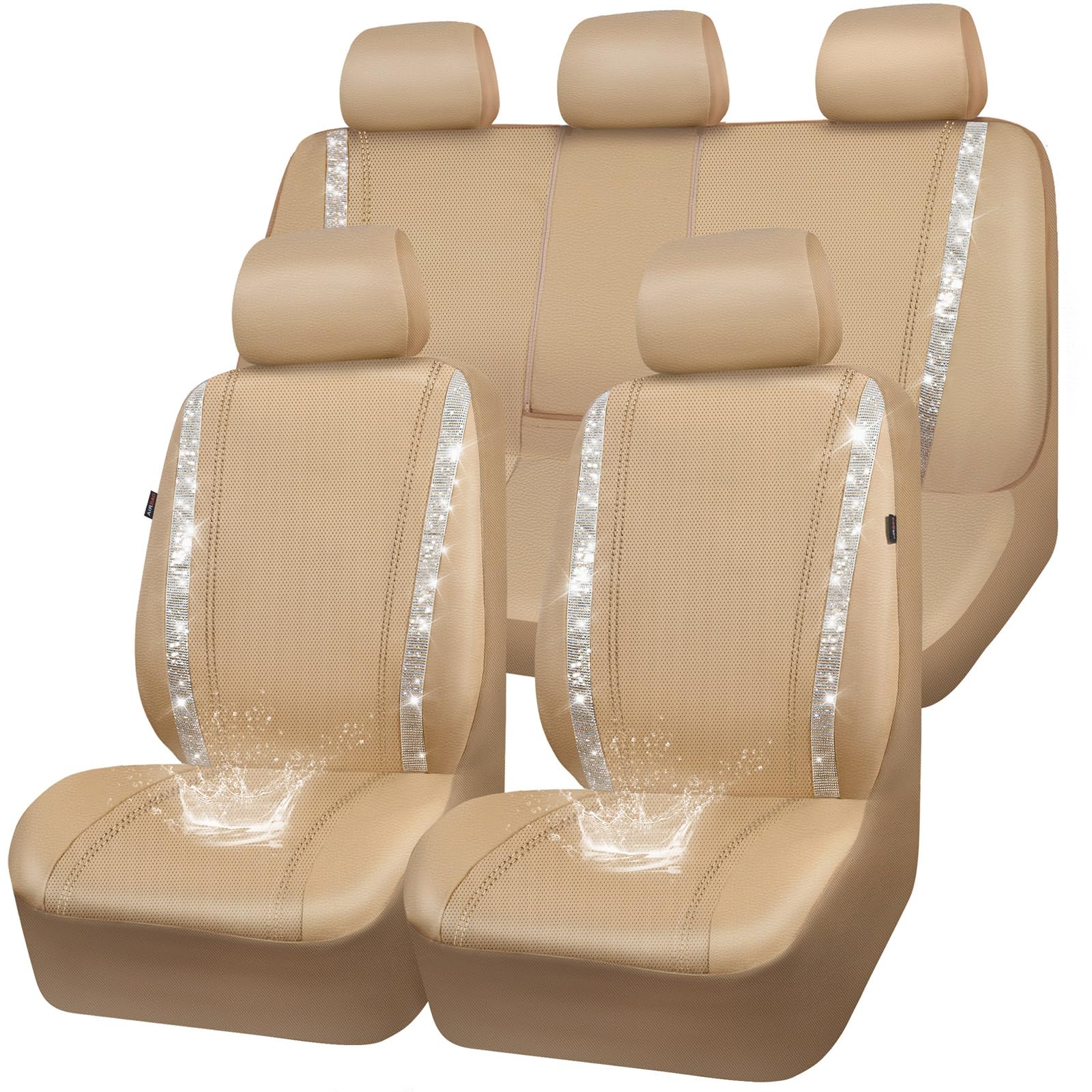 CAR PASS Bling Car Seat Covers Full Set, Shining Glitter Rhinestone Diamond W...