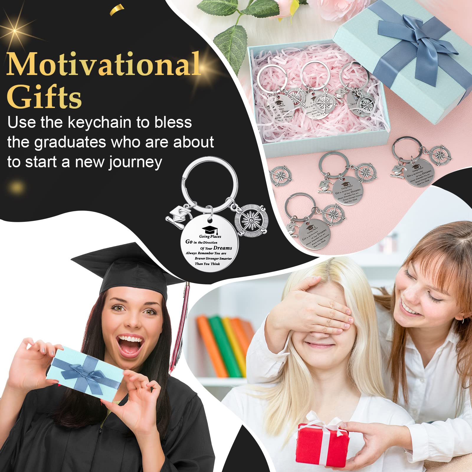 For Her Silver Keychains Class Of 2023 Round Inspirational Graduation Gifts
