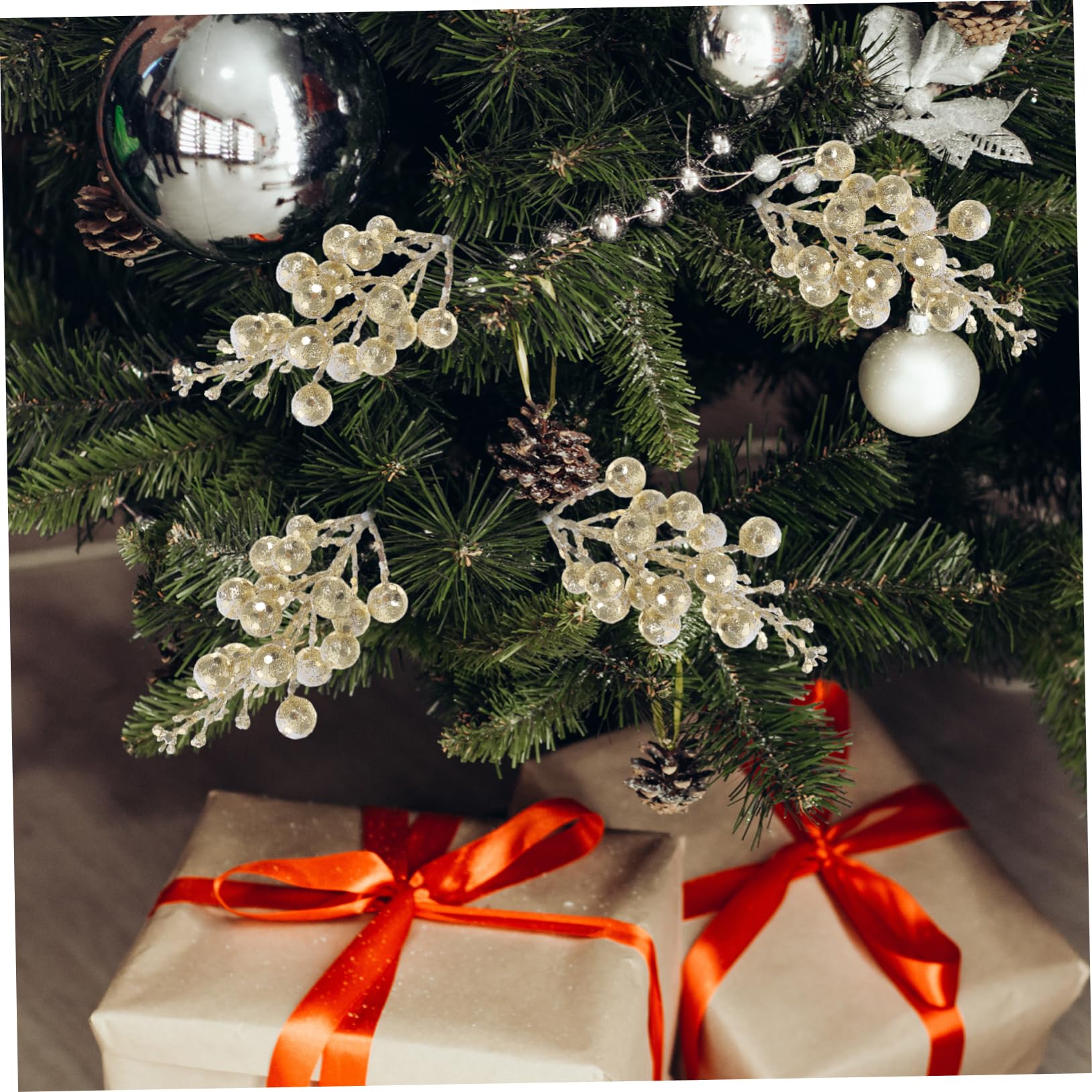 10pezzi Rametti Di Bacche Finte Glitterate Per Decorazioni Natalizie Fai Da Te Adatti Alberi Di Natale e Centri Commerciali