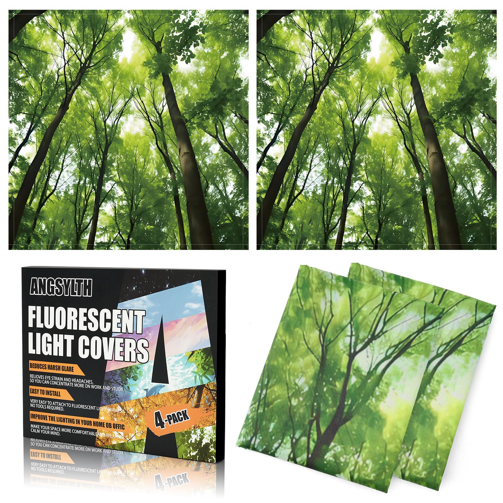 ANGSYLTH 4 Pcs 2x2 Feet Fluorescent Ceiling Light Covers | Magnetic Light Covers for Classroom, Office, Hospitals, Home (Spring &amp; Forest)