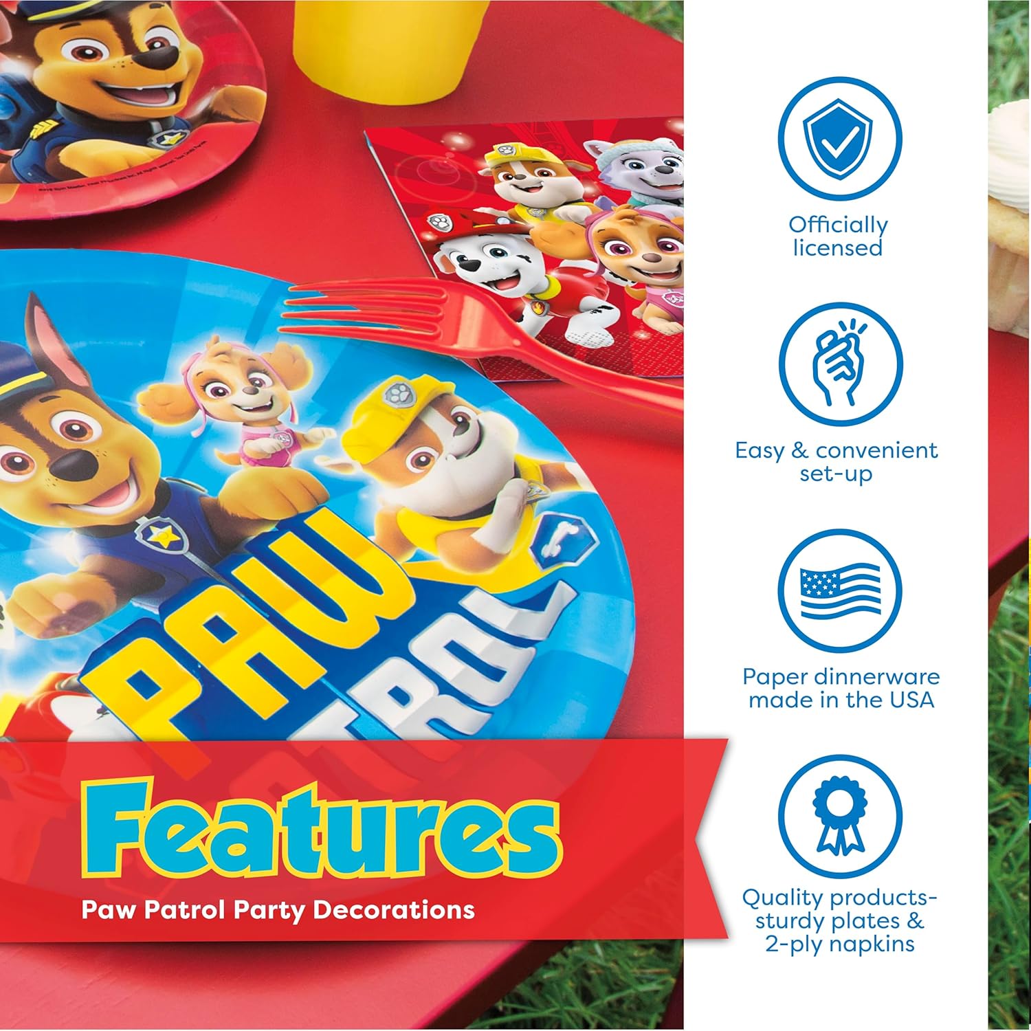 Paw Patrol Birthday Decorations | Serves 16 | Banner, Tablecloth, Door Poster Photo Backdrop, Plates and Napkins, Sticker | Paw Patrol Party Decorations