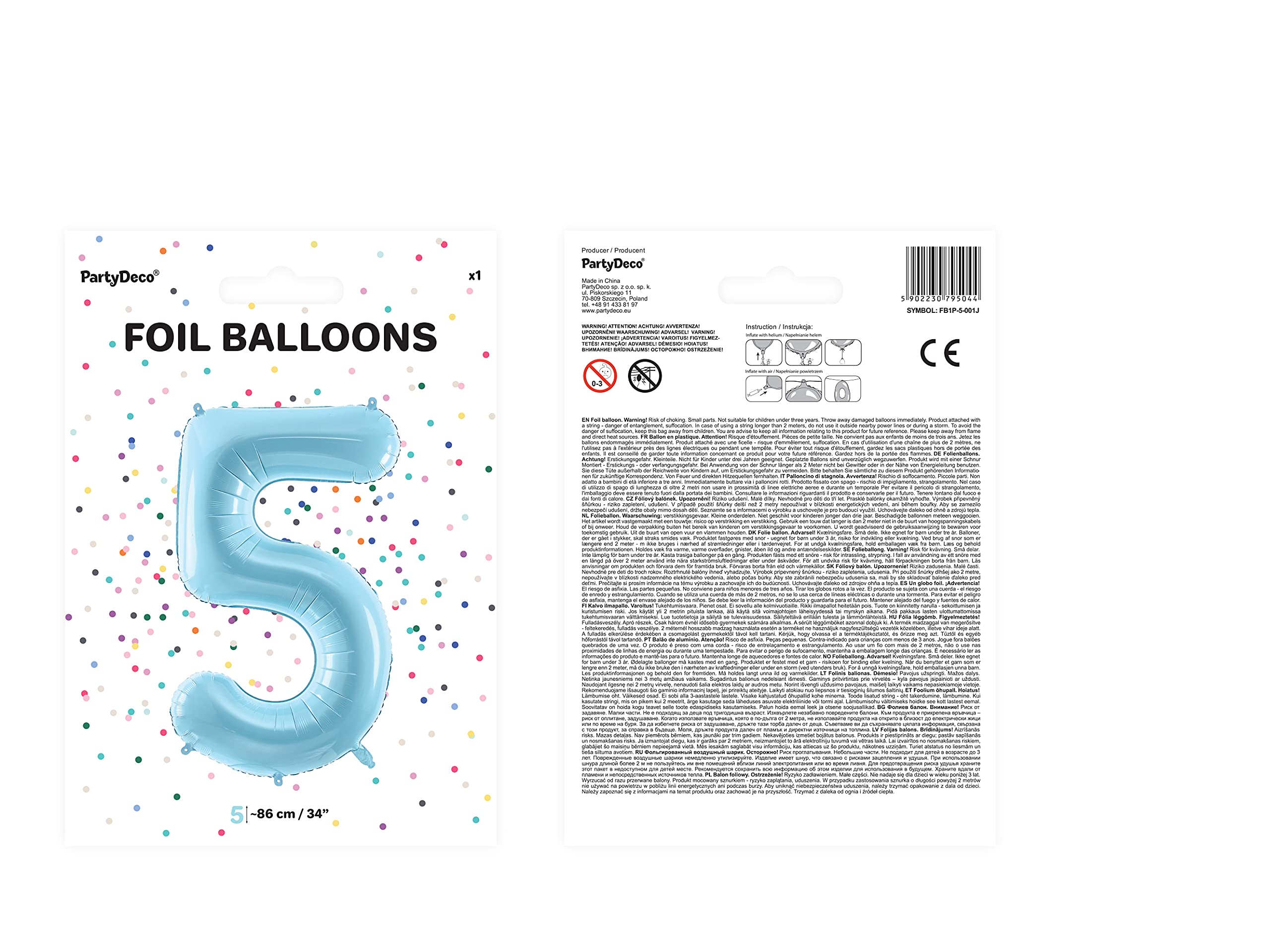 PartyDeco Folienballon Nummer 4 (hellblau) – Ca. 86 Cm Für Geburtstag, Hochzeit & Feiern