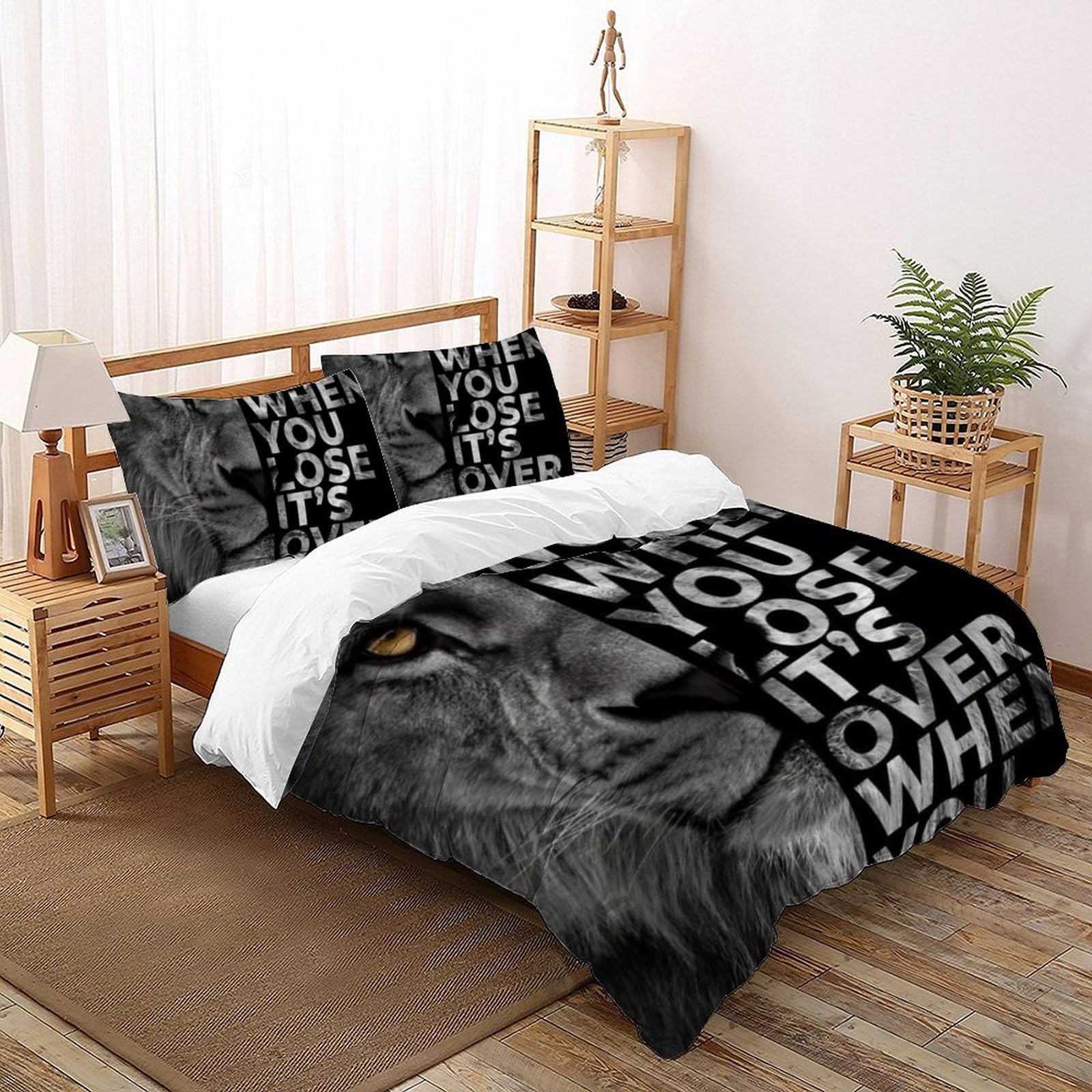 Parure de couette lion africain 3 pièces microprime pour housse de lit sauvage 200x200cm