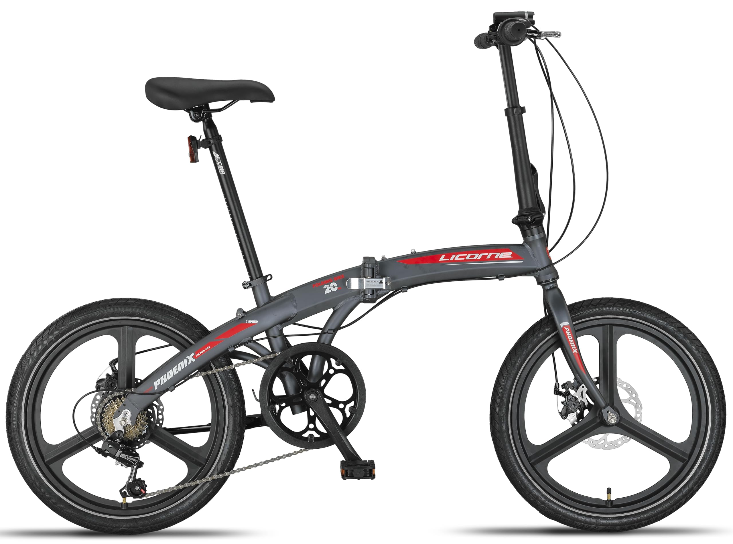 Licorne Bike Phoenix składany rower 2D Cross 20", aluminiowy, hamulec tarczowy, hamulec tarczowy, rower składany, dla mężczyzn i kobiet, 7 biegów, składana przerzutka miejska, aluminiowa rama
