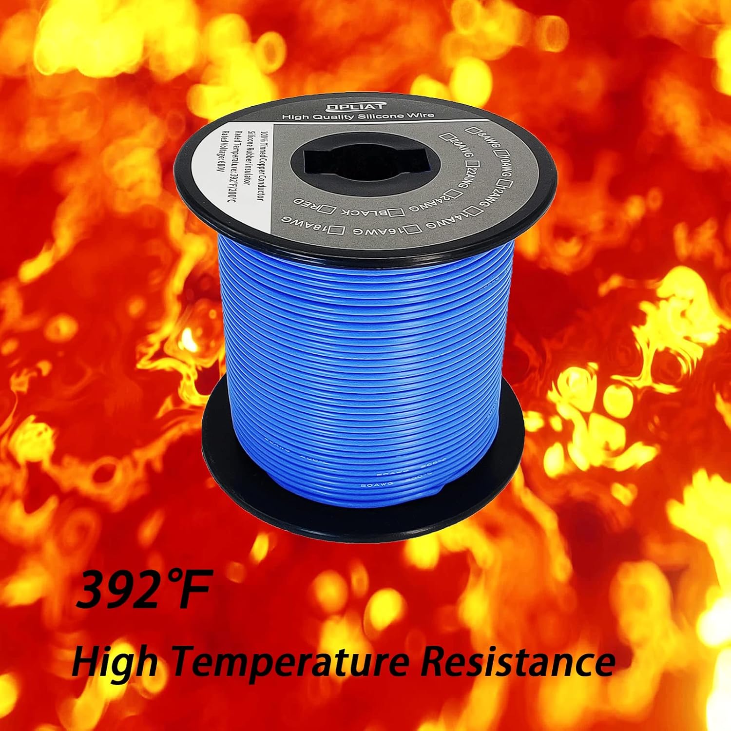 20AWG Flexible Silicone Electrical Wire 300FT Blue, 20 Gauge AWG Stranded Tinned Copper Hook Up Wire 100 * 0.08mm Rating 200℃ 600V
