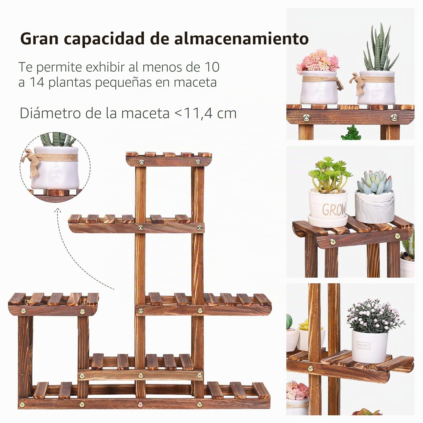 unho Estantería de Madera para Macetas, Mueble Plantas para Exterior Interior Soporte para Suculentas con 6 Estantes 60 x 11,5 x 61,5cm