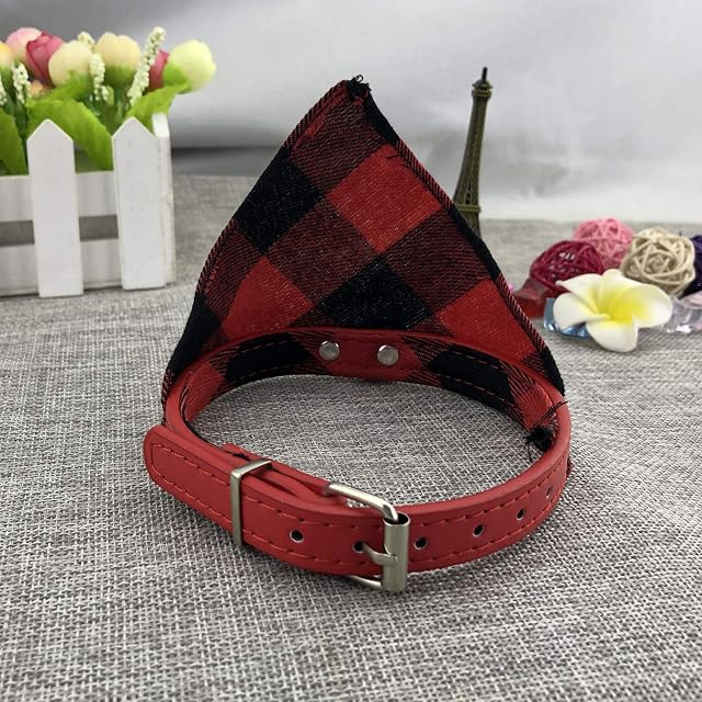 Foto 5 de 7 de Newtensina Pañuelo para perro a cuadros con diseño de perro y pañuelo ajustable para cachorros - rojo - L