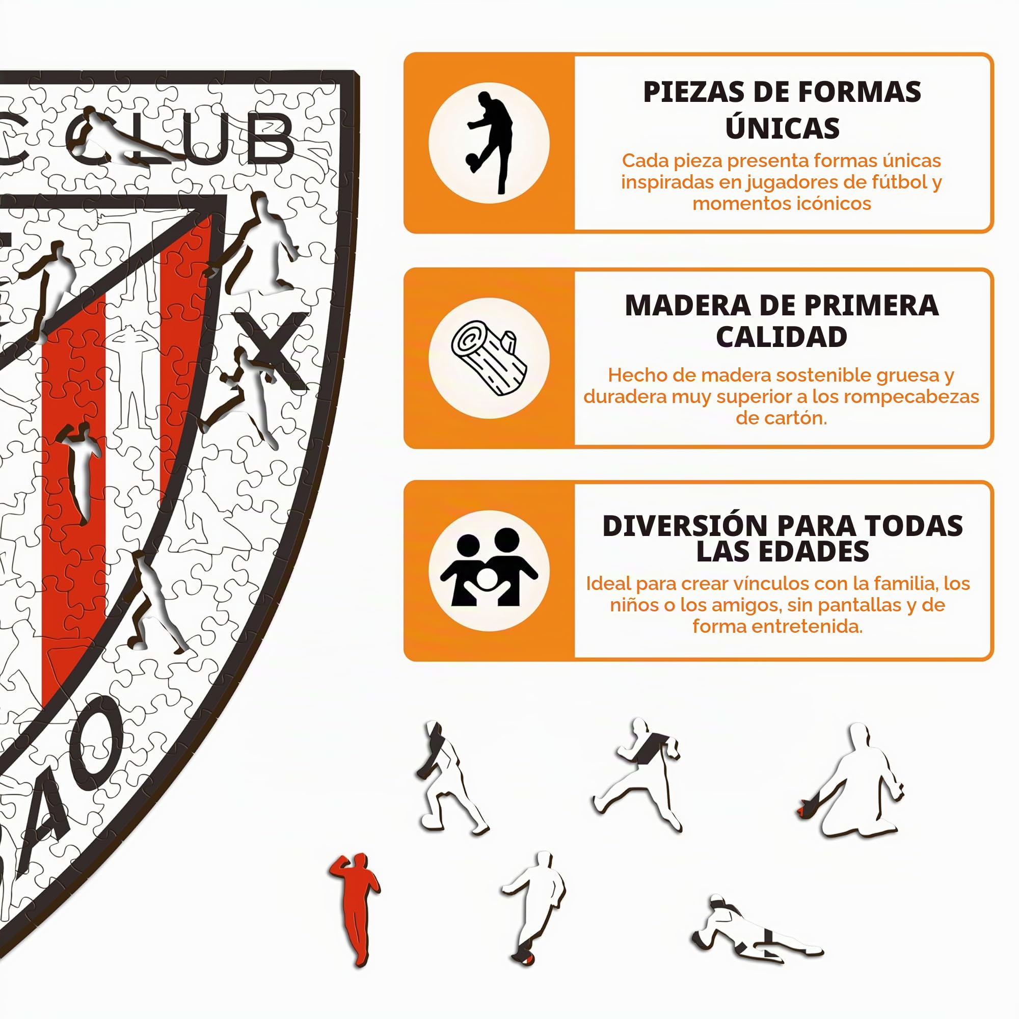 Iconic Puzzles - Athletic Club, Logo, Rompecabezas de Madera con Licencia Oficial, Regalo para Adultos y Niños, Talla L, 500 Piezas