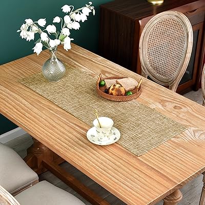 NEWISHER Farmhouse Rustic Table Runner Solid Beige Rectangular Table