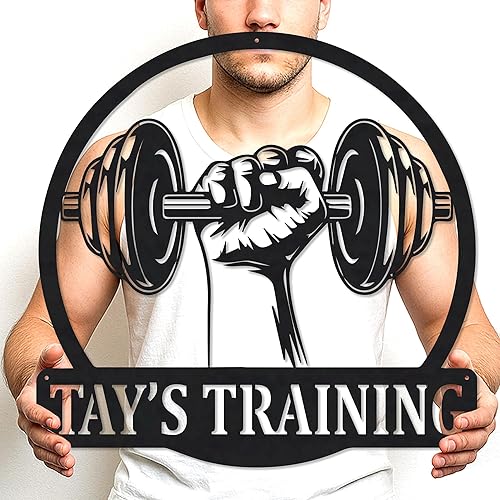 Miniatura 43 de Letrero de metal para gimnasio, decoración de sala de entrenamiento, arte de pared motivacional para levantamiento de pesas, centro de garaje en