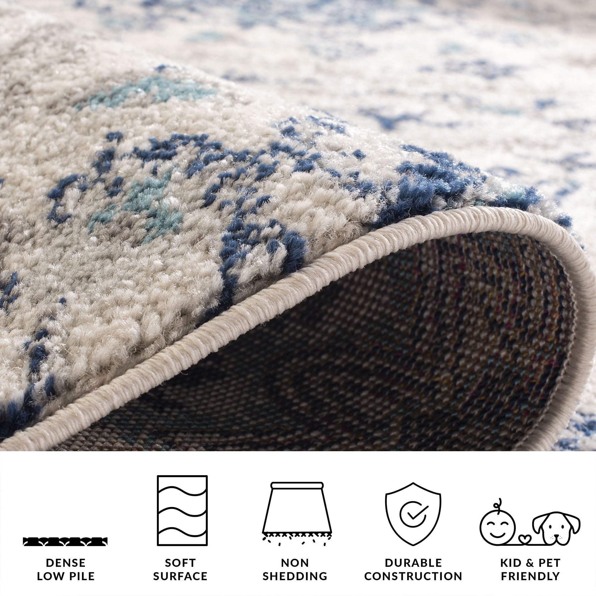 SAFAVIEH Boho Teppich für Wohnzimmer, Esszimmer, Schlafzimmer - Madison Collection, Kurzer Flor, Creme und Hellgrau, 122 X 183 cm