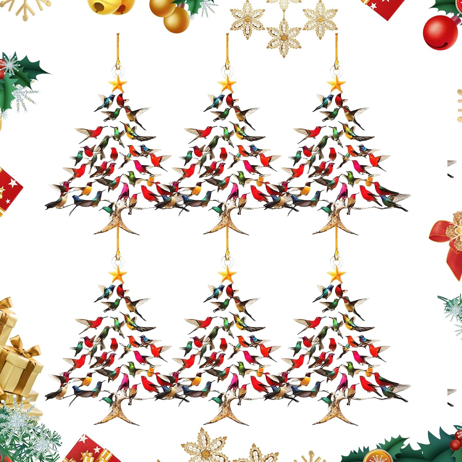 6PCS Hummingbird Christmas 2D Acrylic Ornament, 2025 New Stacked Hummingbird Ornament for Christmas, Upgrade Winter Colorful Stack Hummingbirds Home Decor Ornaments