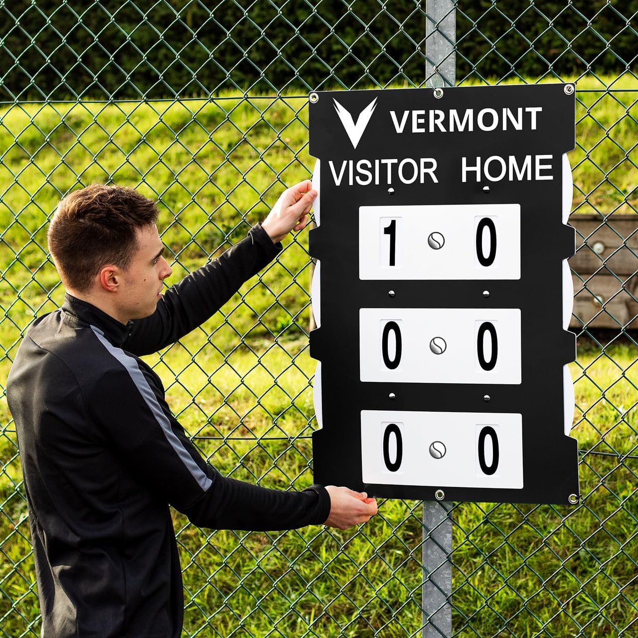 Vermont Fence Mounted Tennis Scoreboard - 3 Green, Blue & Black | Ultra-Durable