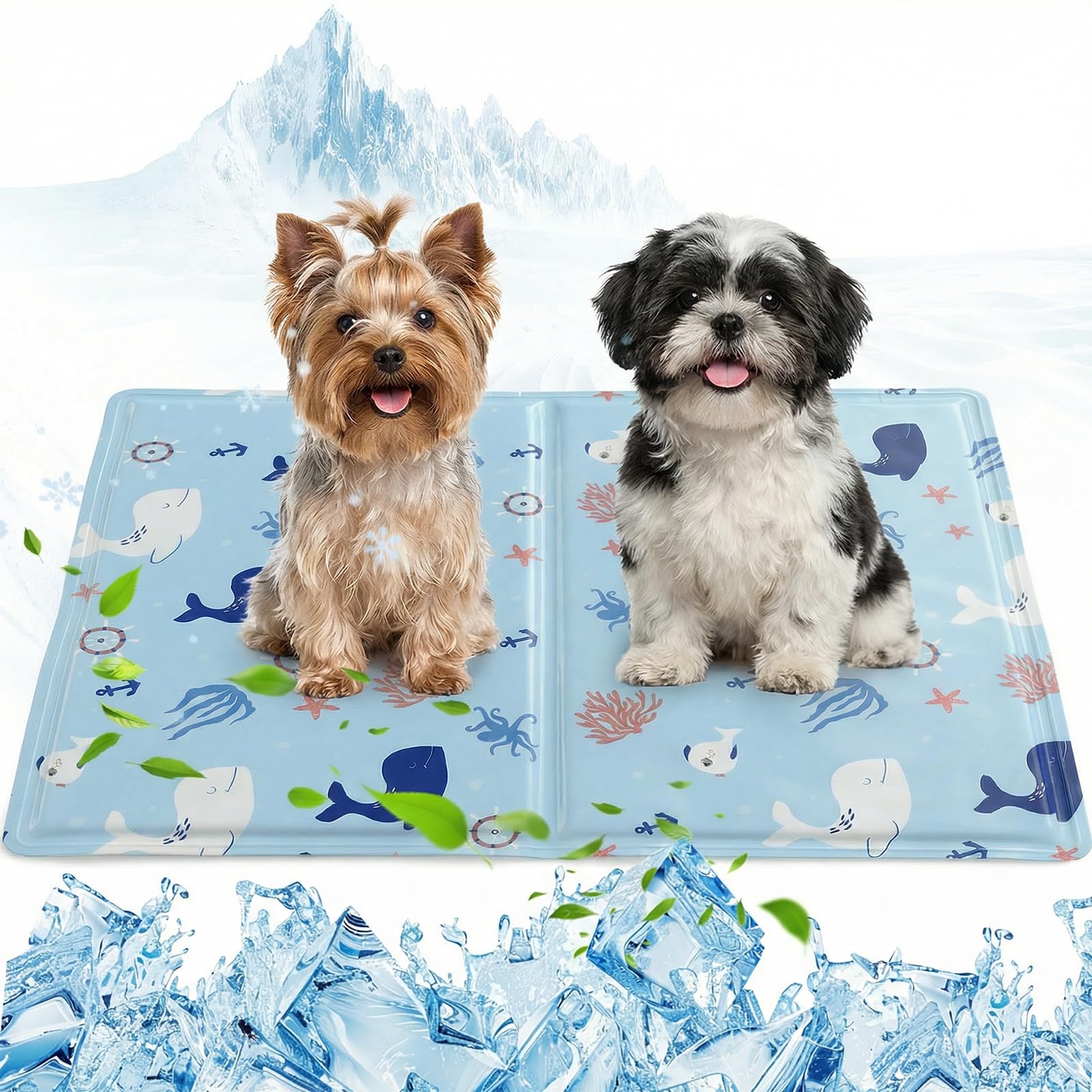 Ninonly Manta Refrescante para Perros 40x50cm Alfombrilla Refrigerante para Perros y Gatos Tapete de Enfriamiento en Gel No Tóxico Auto-Enfriable Impermeable para Cama, Coche Diseño Marino