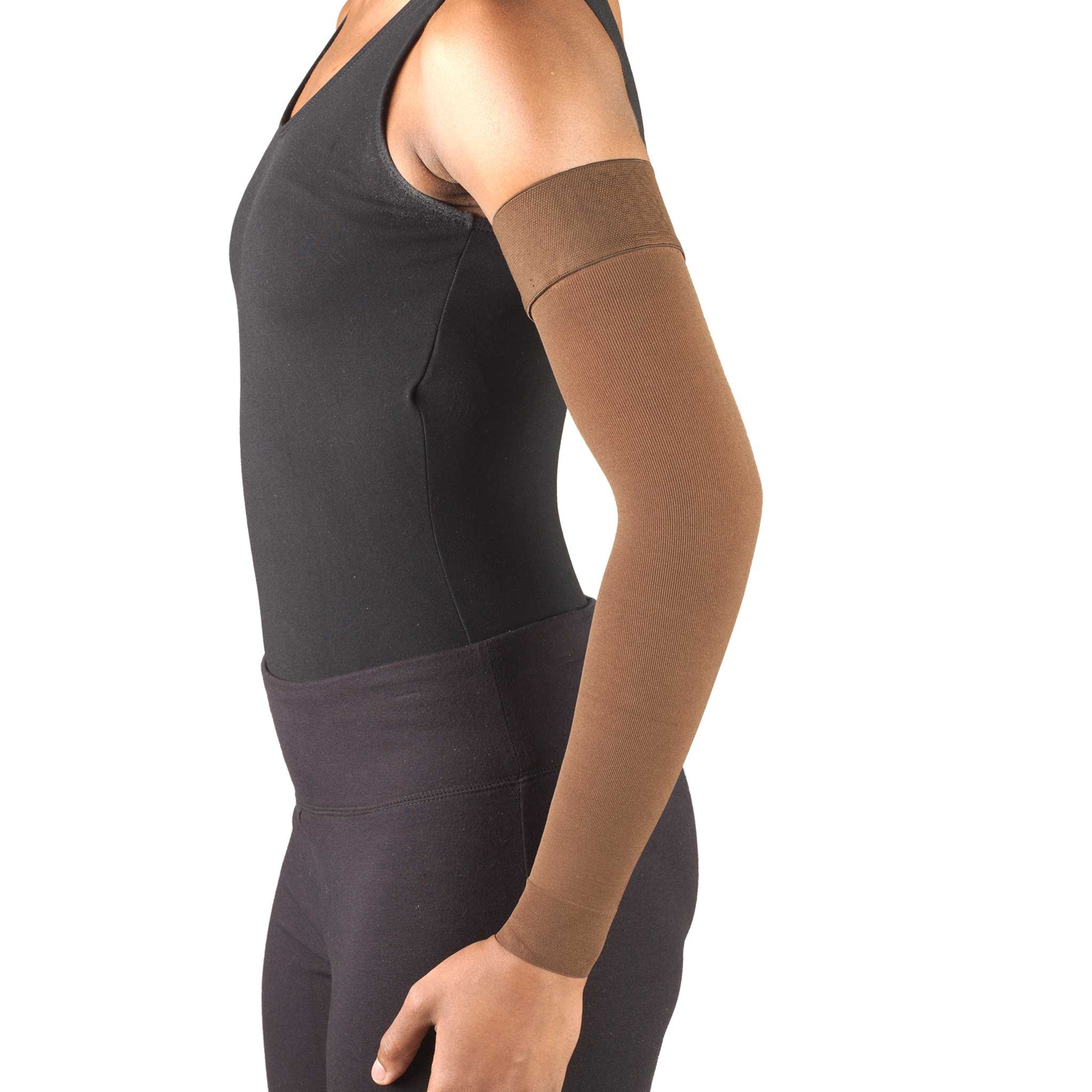 Photo 1 of Truform Lymphedema Compression Arm Sleeve, 20-30 mmHg Post Mastectomy Support, Dot Top Grip Band, Brown, Medium