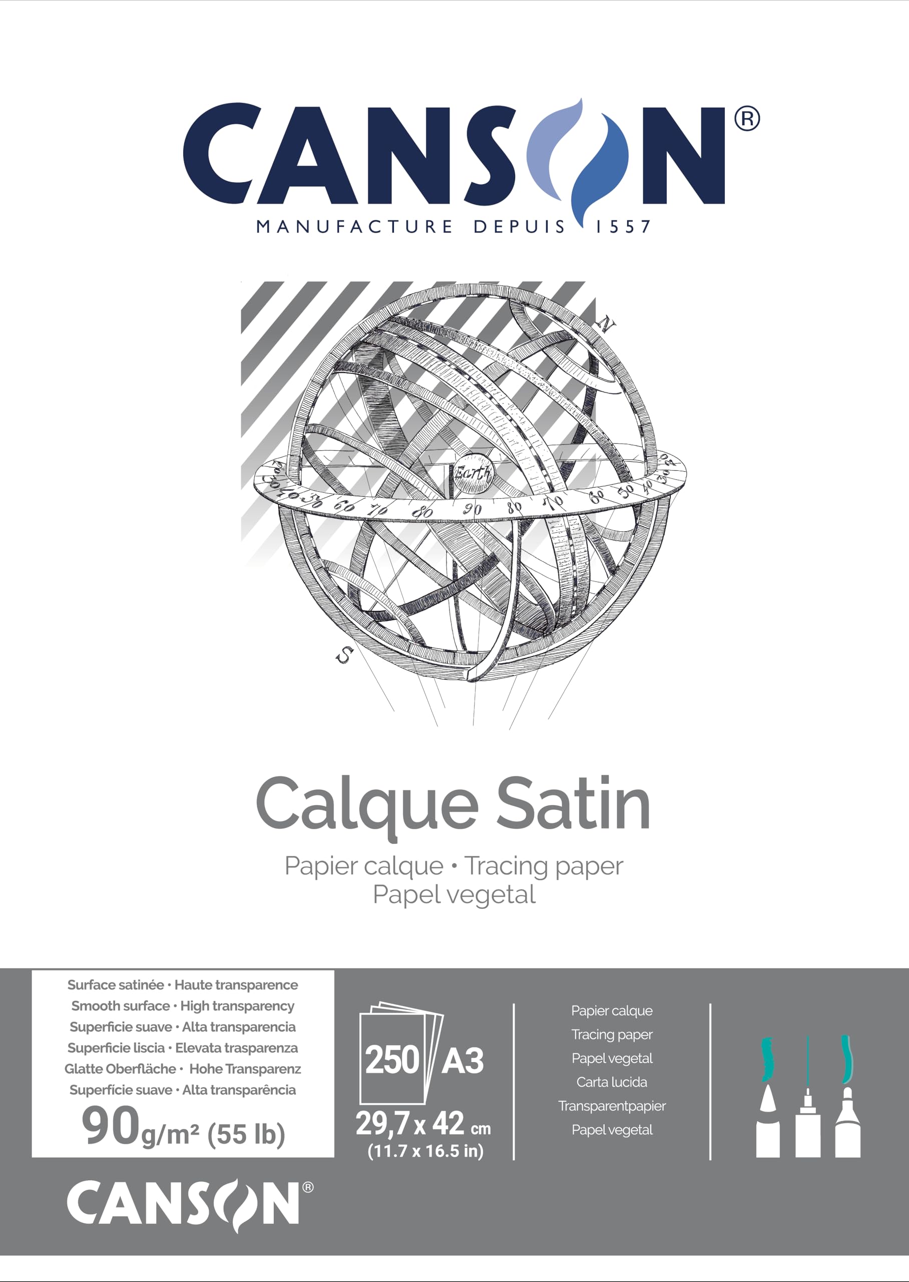 Canson Satin A3 90 GSM Translucent Tracing Paper Ream (Pack of 250 Sheets)