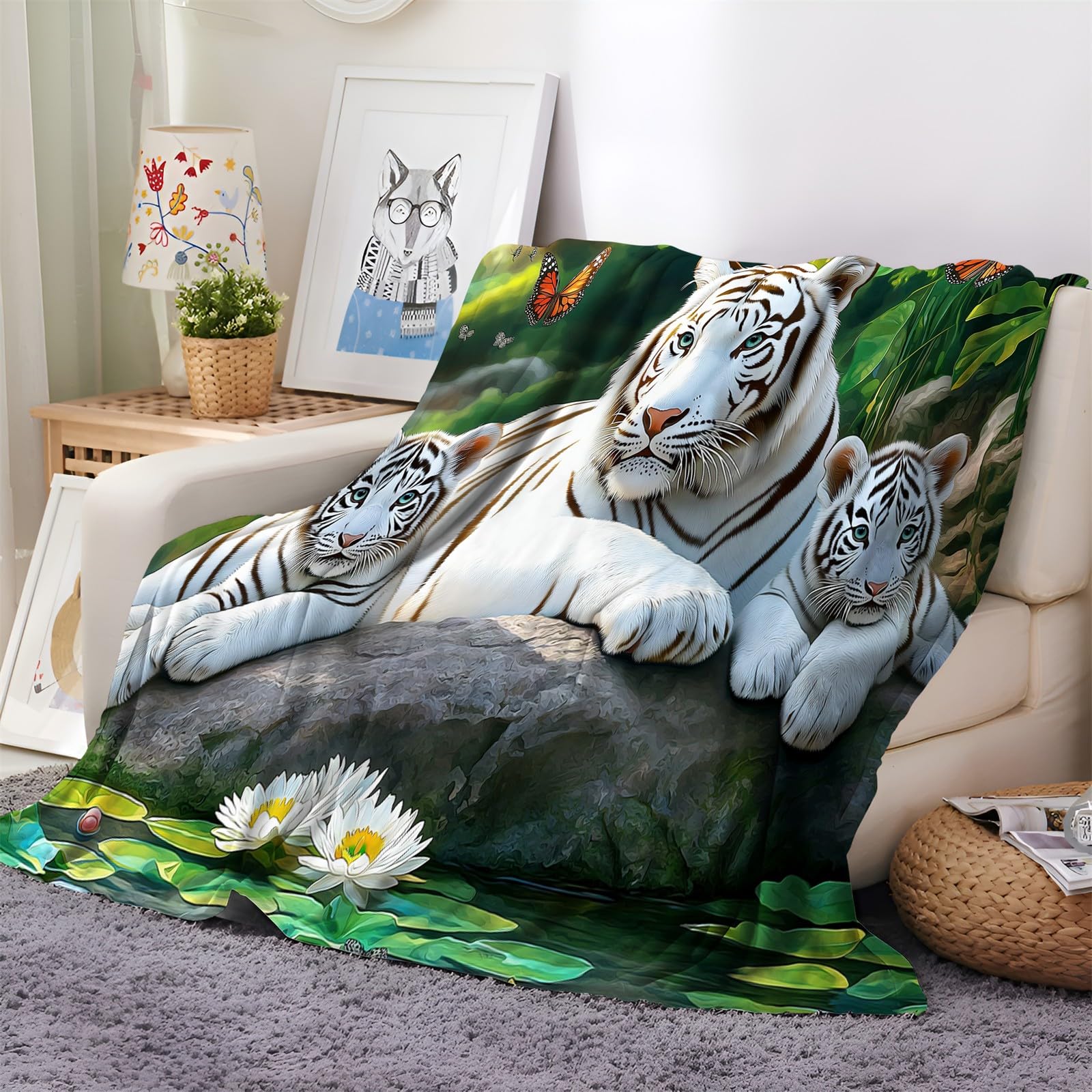 Plaid couverture pour adultes et enfants motif tigre blanc, une idée cadeau réconfortante