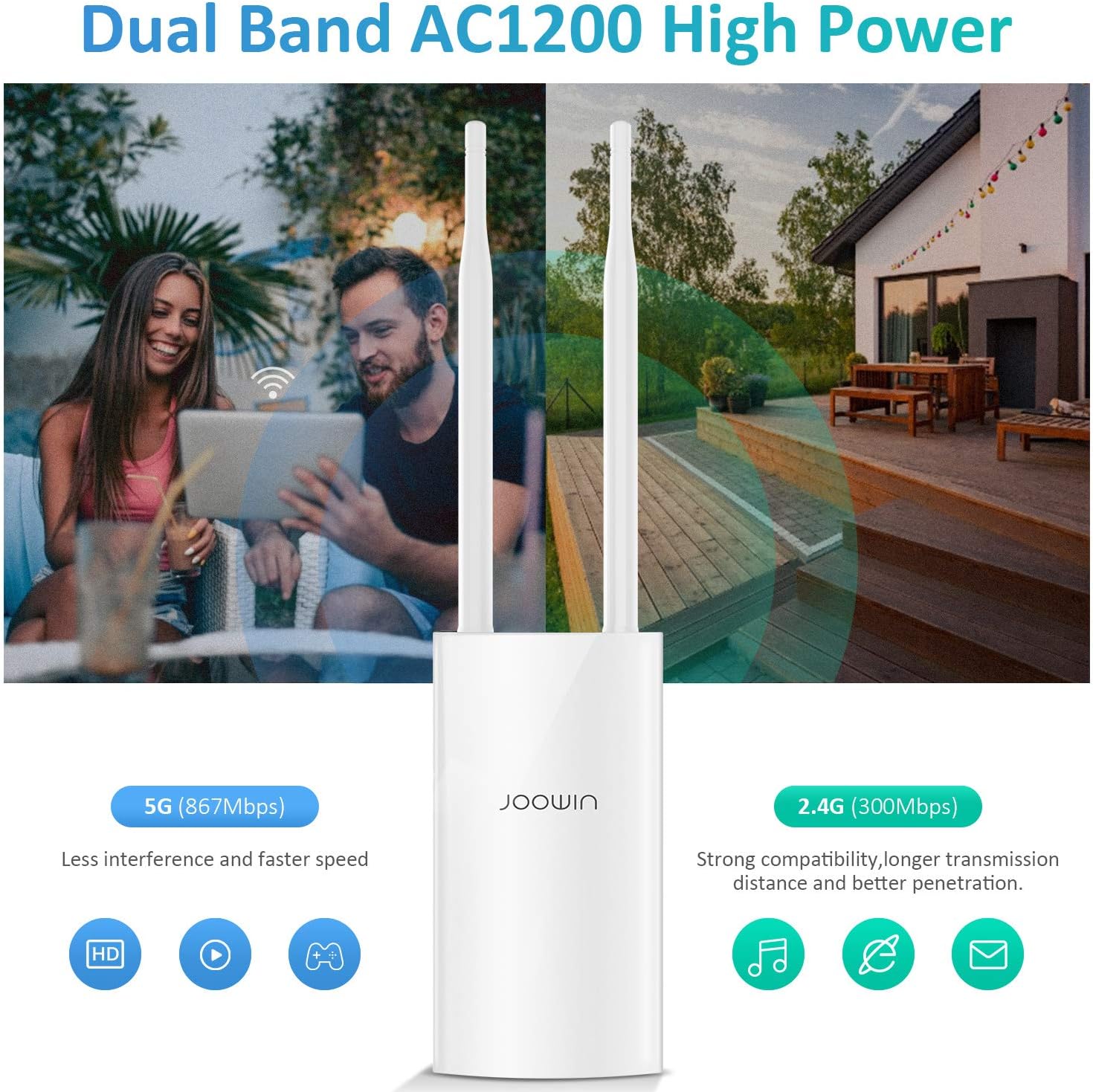 Prоmо 40% оƒƒ JOOWIN AC1200 High Power Outdoor Wireless Access Point with Poe, 2.4GHz 300Mbps or 5.8GHz 867Mbps Dual Band 802.11AC Wireless WiFi Access Points/Router/Bridge/Repeater, Used for Outdoor WiFi Coverage 🔥 Crаzу Dеаlѕ JOOWIN AC1200 High Power Outdoor Wireless Access Point with Poe, 2.4GHz 300Mbps or 5.8GHz 867Mbps Dual Band 802.11AC Wireless WiFi Access Points/Router/Bridge/Repeater, Used for Outdoor WiFi Coverage