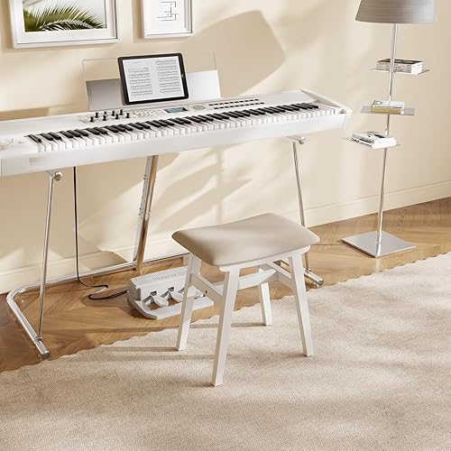 Miniatura 8 de Taburete de tocador de madera maciza, silla de maquillaje compacta con cojín de sillín, asiento de esponja de alto rebote cubierto de lino, taburete